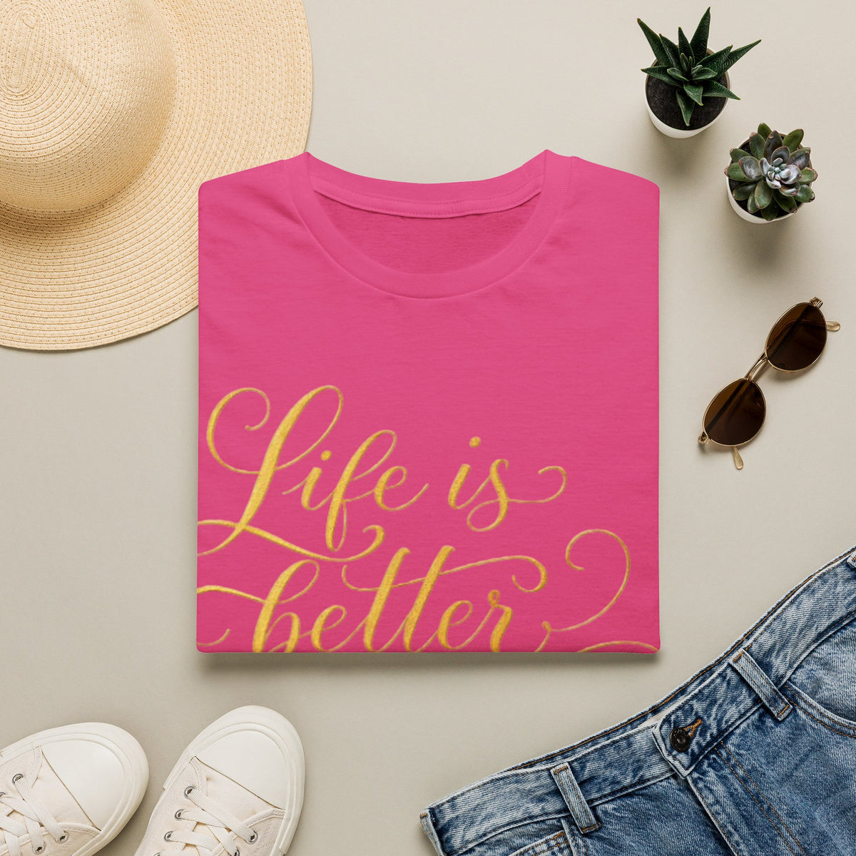 Adult T-Shirt — "Life is Better with Friends" Gold Script Tee