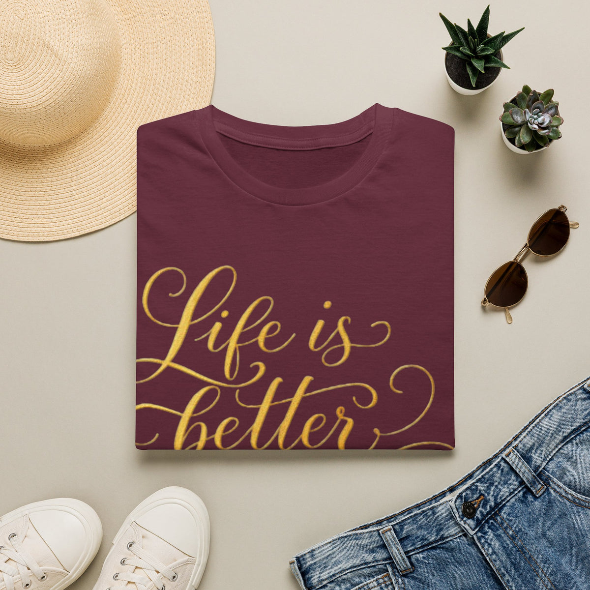 Adult T-Shirt — "Life is Better with Friends" Gold Script Tee