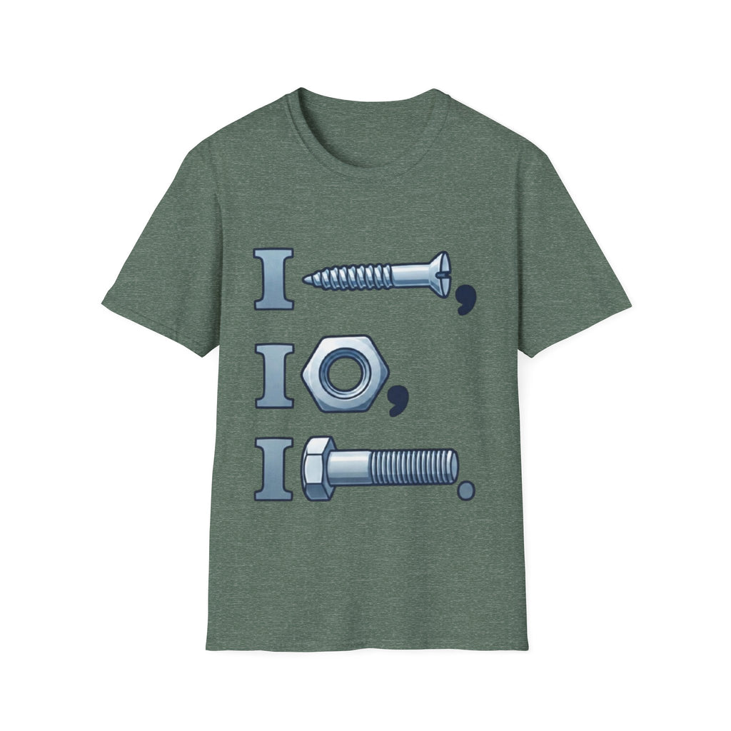 Screw, Nut & Bolt Graphic Adult T-Shirt — I (screw), I (nut), I (bolt) Novelty Tee