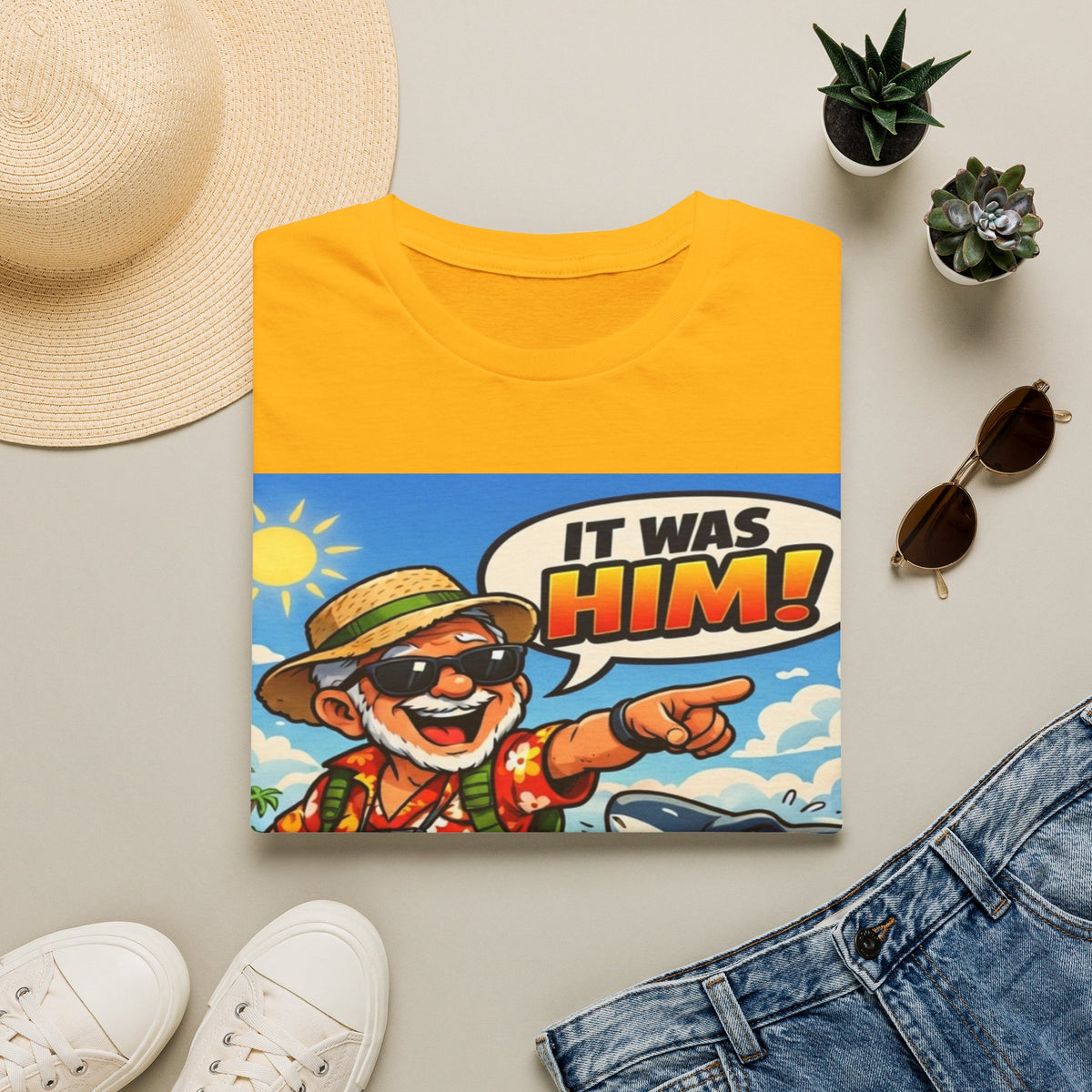 Adult T-Shirt — Retro Vacation Shark 'It Was Him!' Graphic Tee
