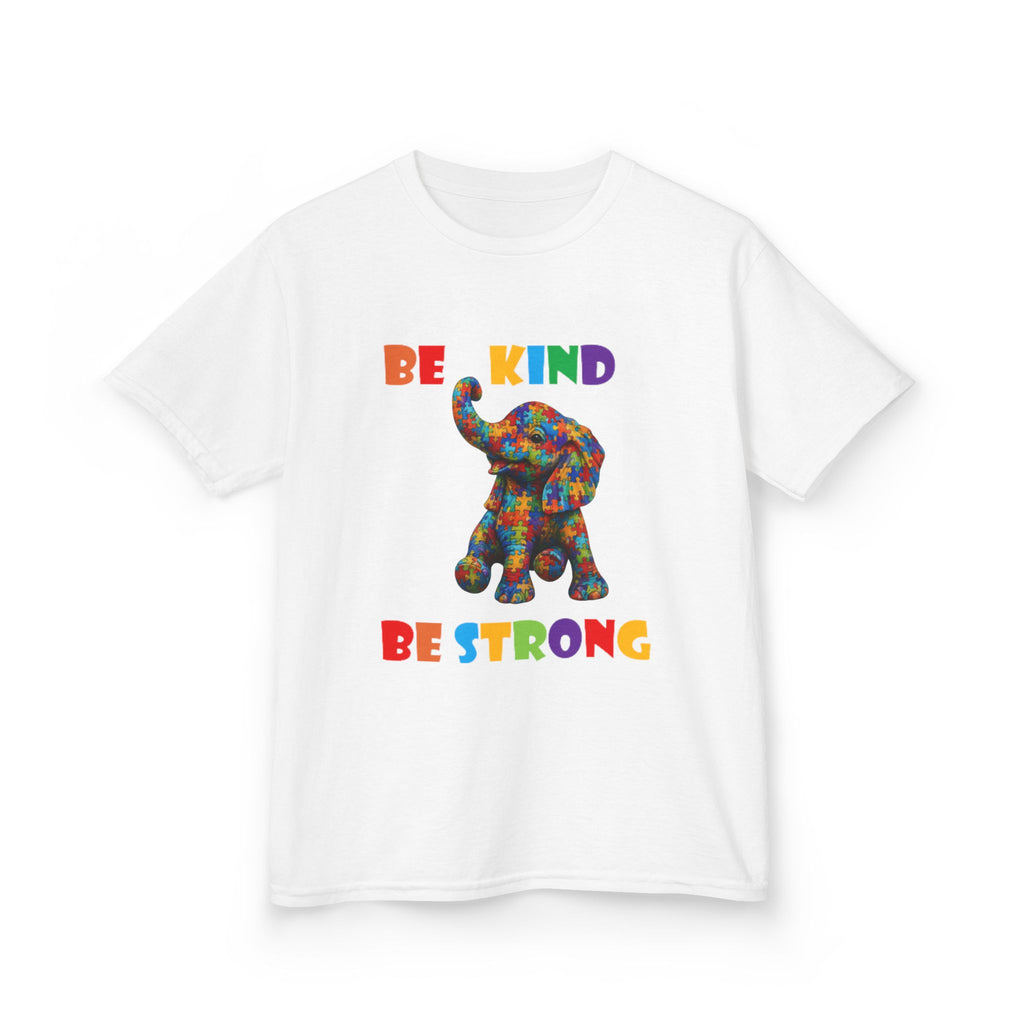 Colorful Patchwork Elephant Be Kind Be Strong Kids Tee | Rainbow Animal Shirt