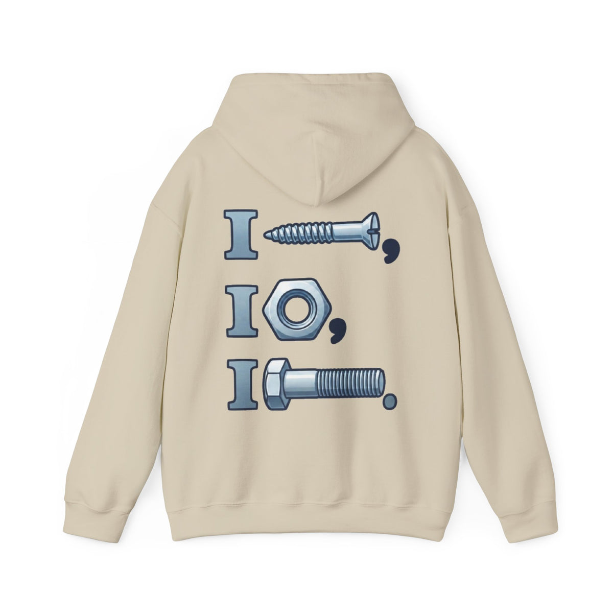 Screw, Nut, Bolt Adult Hoodie — Mechanical Pun Graphic Hooded Sweatshirt