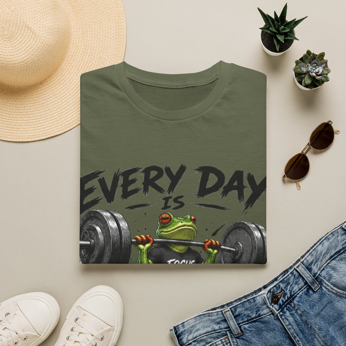 Weightlifting Frog Adult T‑Shirt — "Every Day Is Leg Day" Graphic Tee
