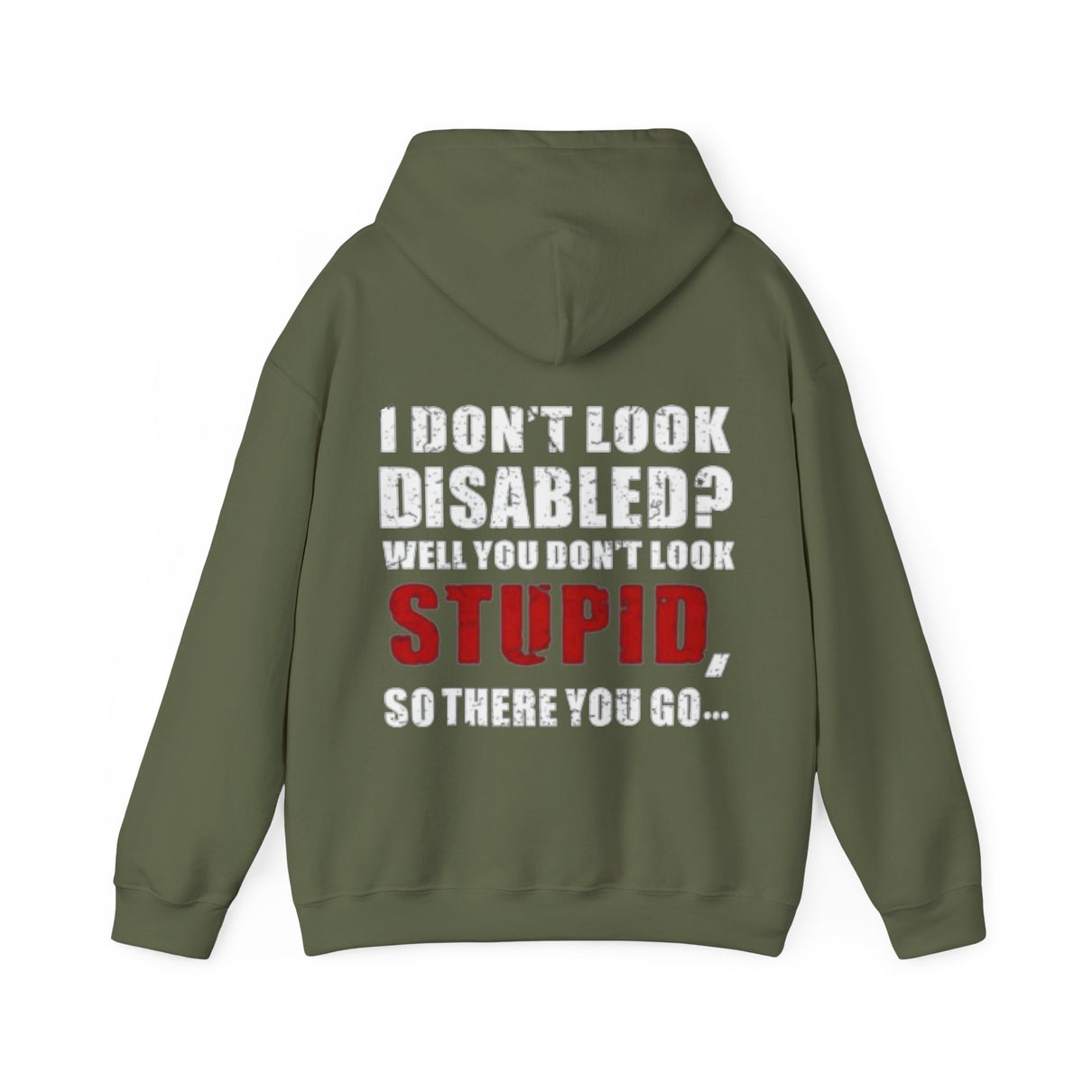 Adult Hoodie — “I Don’t Look Disabled? When You Don’t Look STUPID” Graphic Back Print