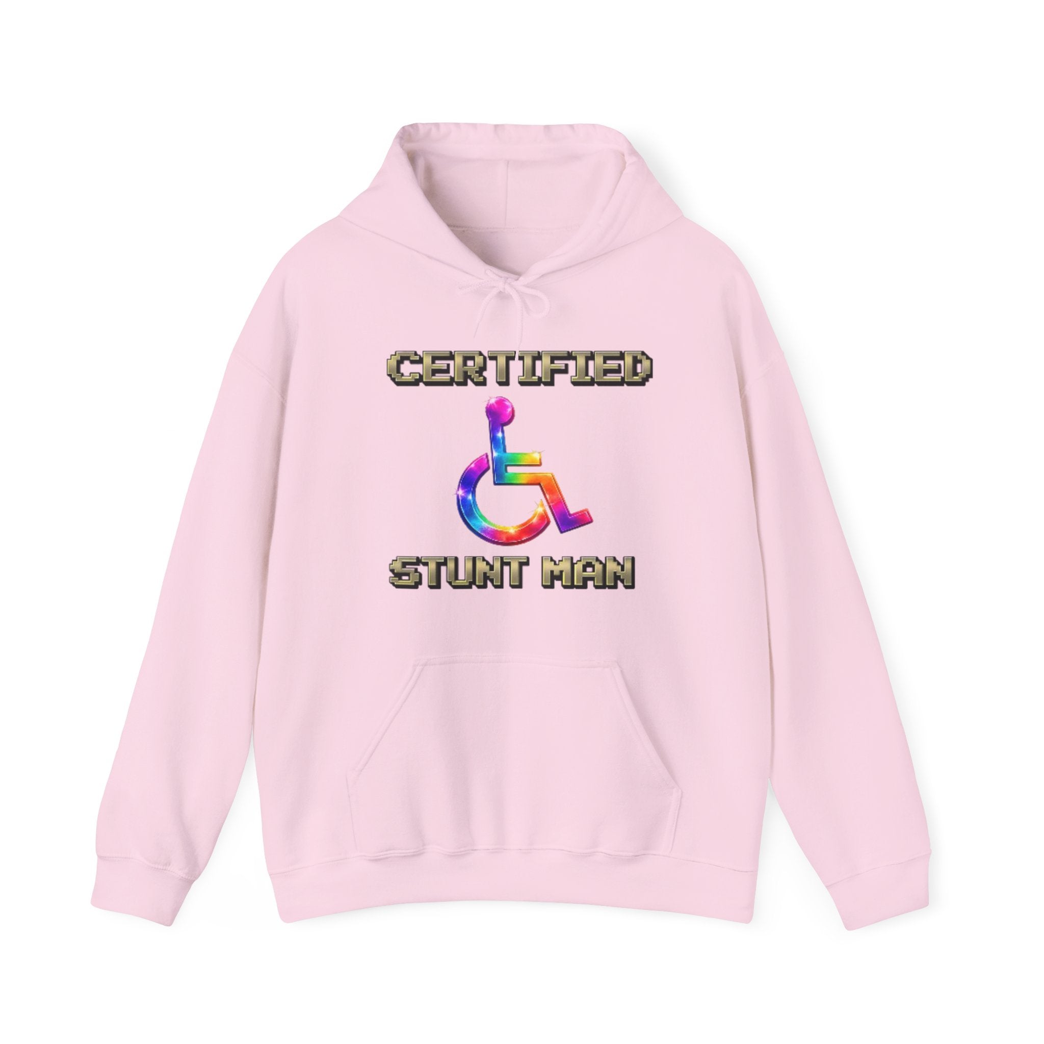 Adult Hoodie - "Certified Stunt Man" Rainbow Wheelchair Hoodie