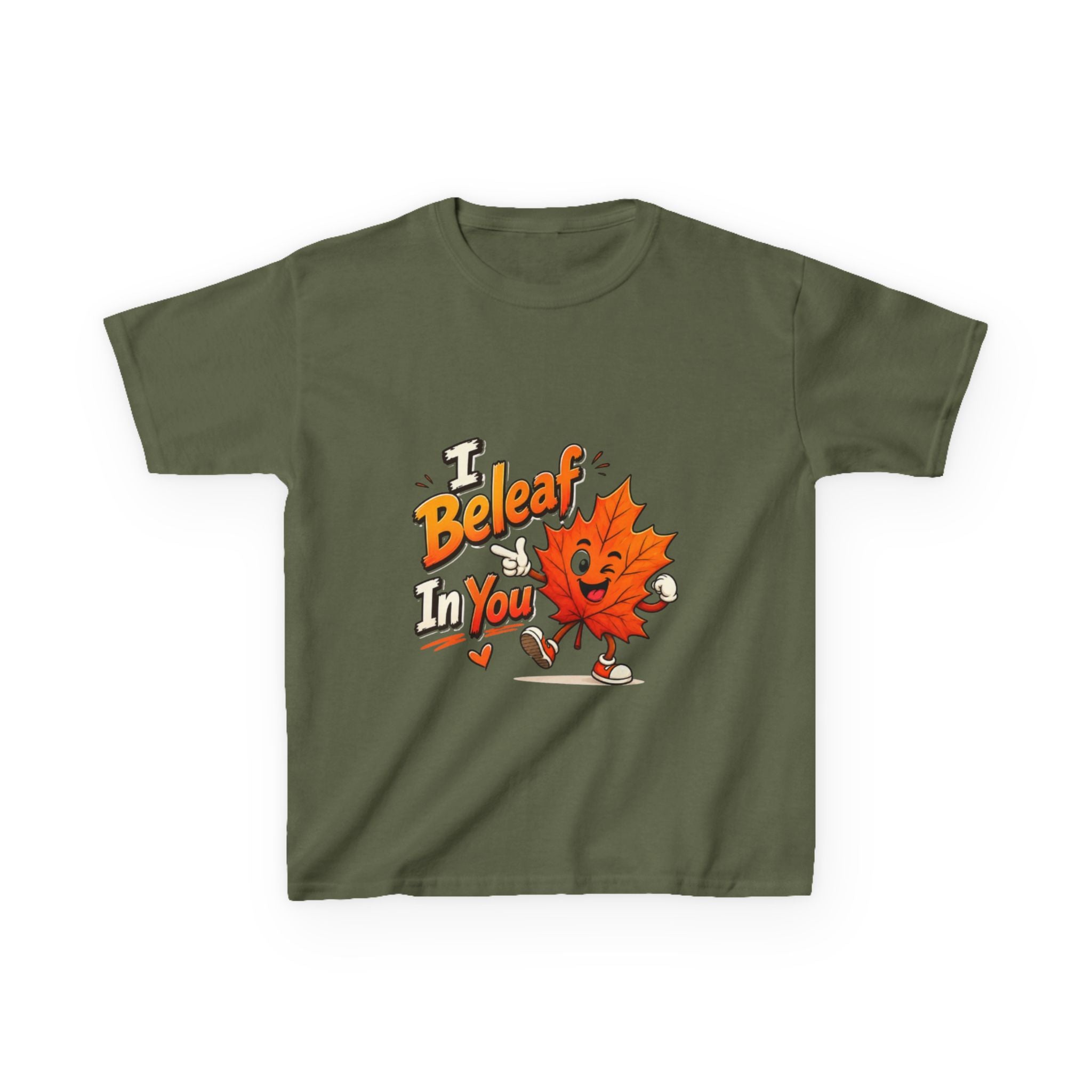 Kids Tee — "I Beleaf In You" Cute Autumn Leaf Motivational Shirt