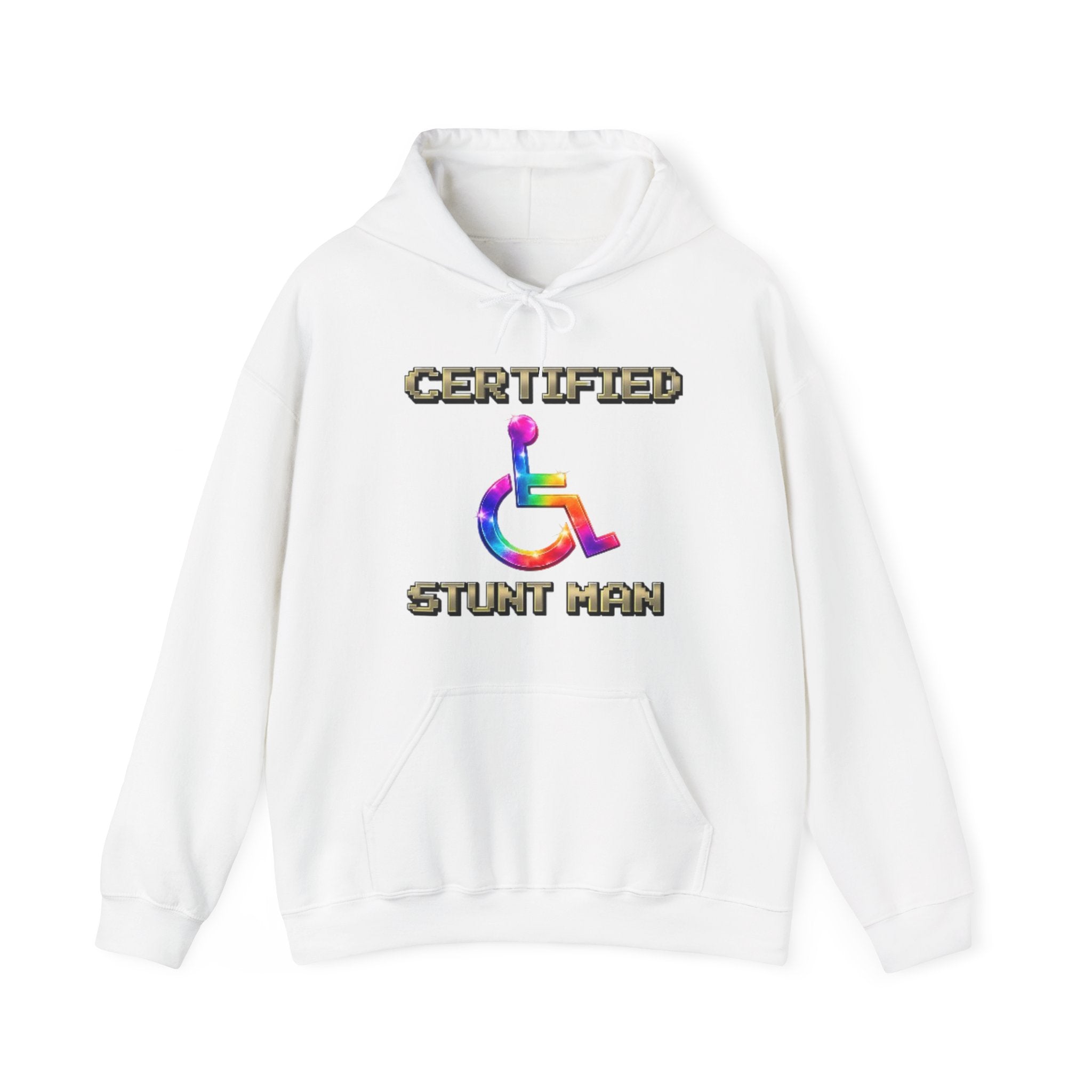 Adult Hoodie - "Certified Stunt Man" Rainbow Wheelchair Hoodie