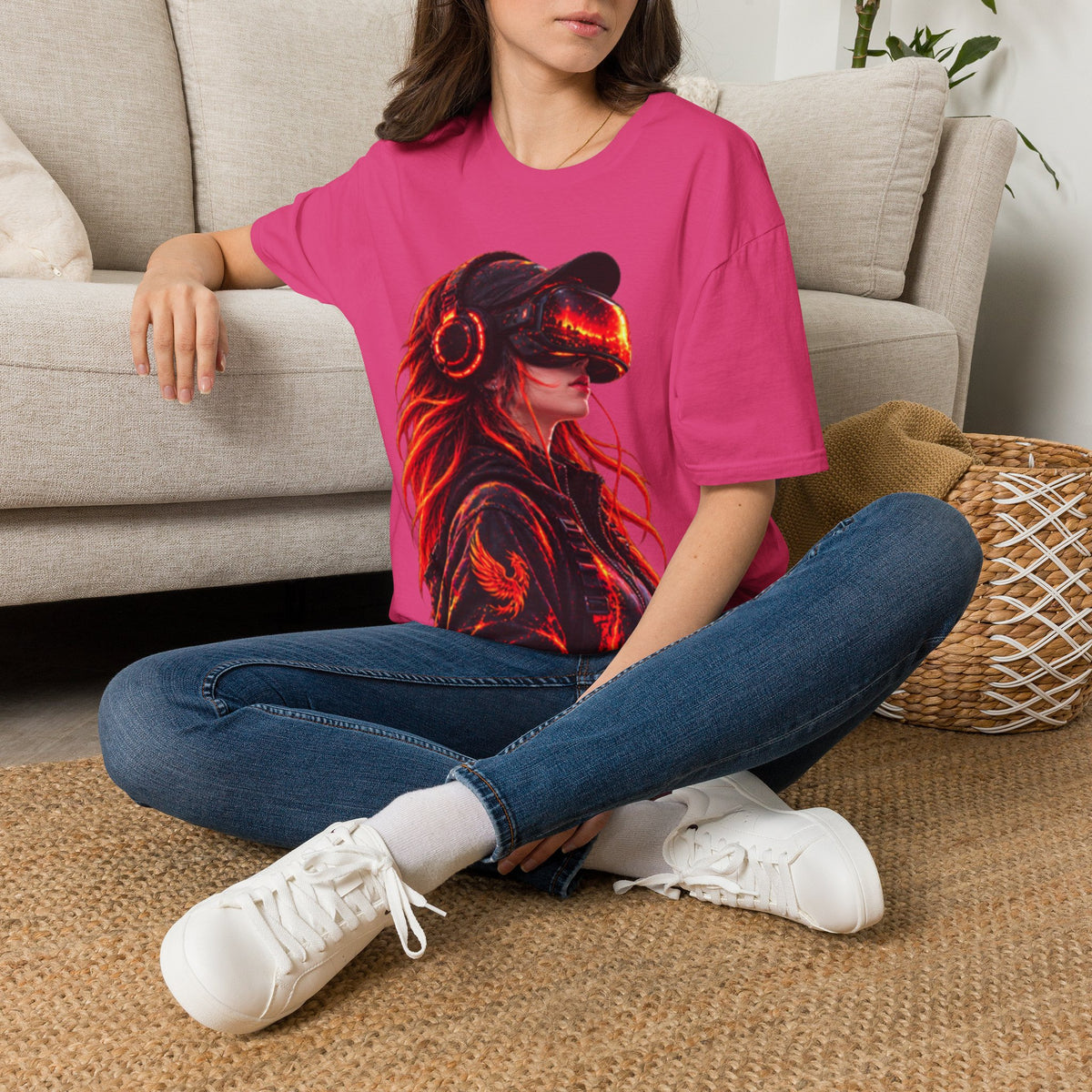 VR Girl Graphic Adult T-Shirt — Neon Cyberpunk Virtual Reality Tee