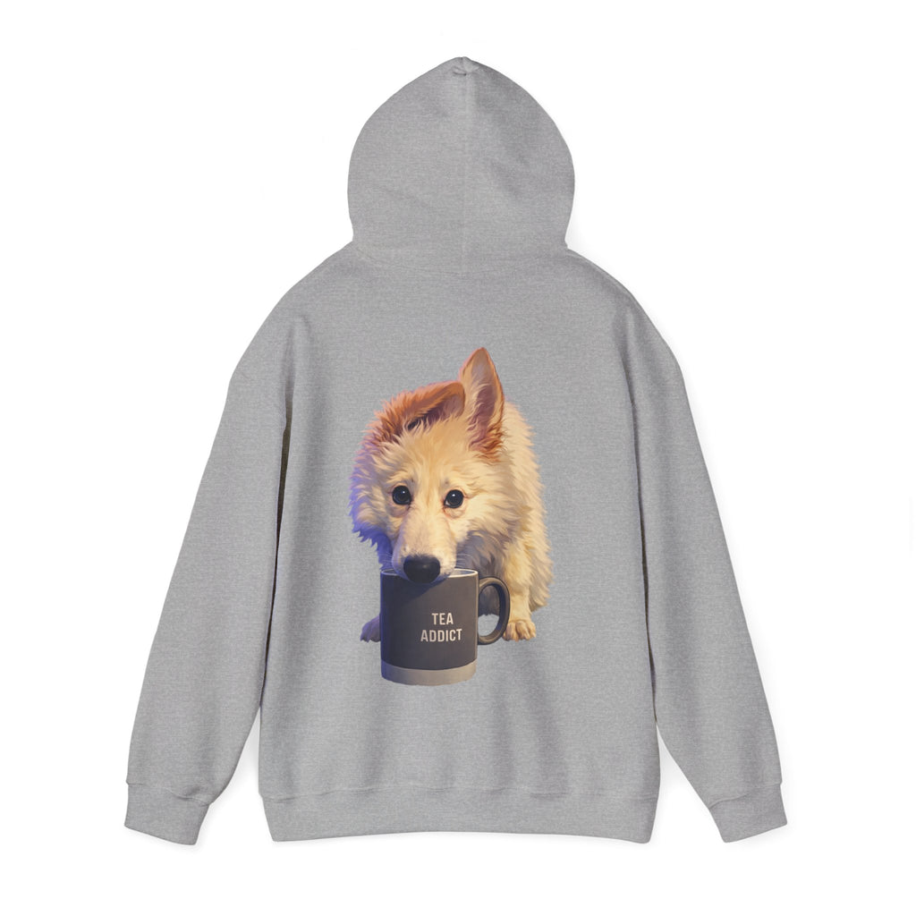 Cute Fluffy Dog With Tea Mug Adult Hoodie | Dog Illustration Sweatshirt