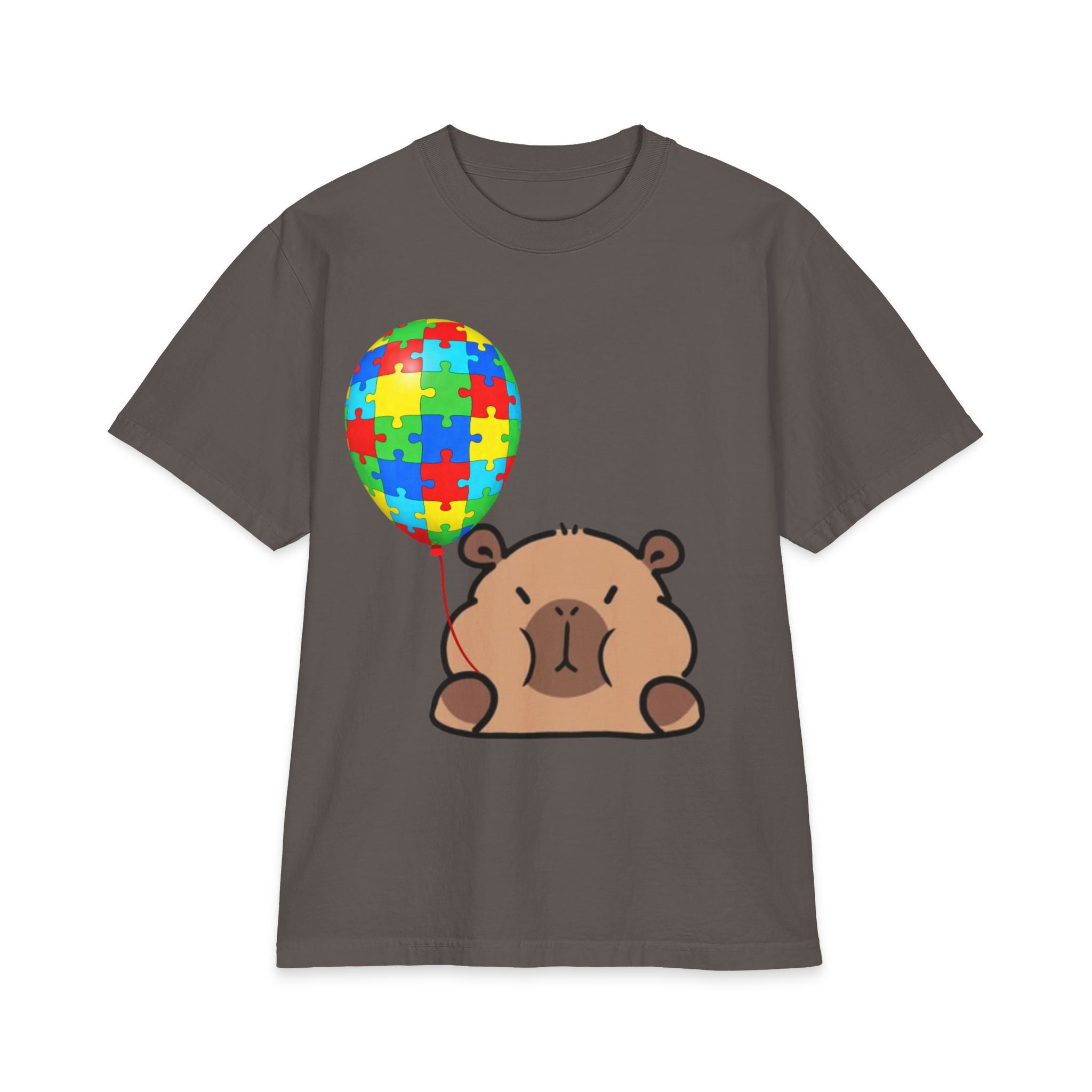 Bear with Puzzle Balloon Adult T-Shirt | Autism Awareness, Cute Cartoon Tee