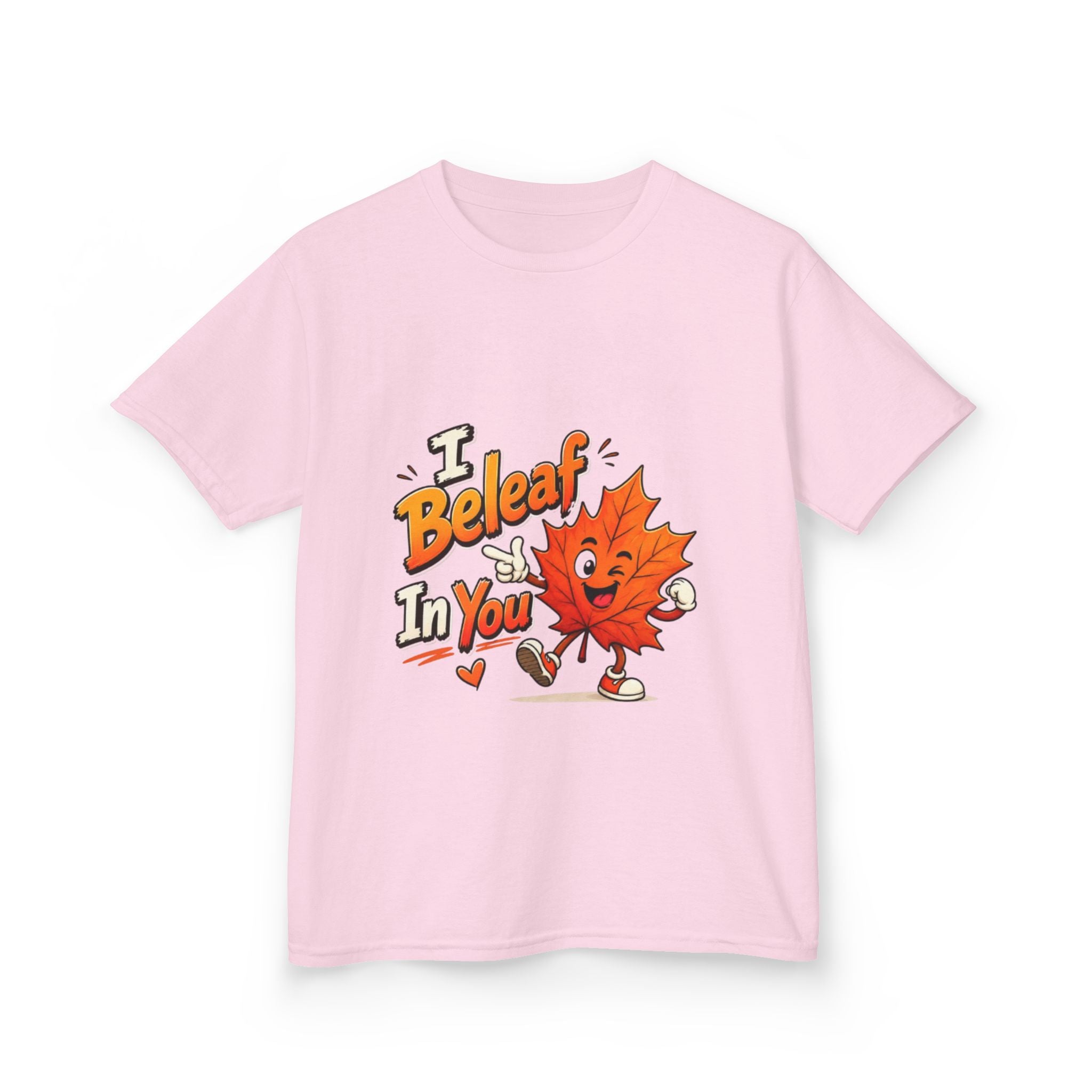 Kids Tee — "I Beleaf In You" Cute Autumn Leaf Motivational Shirt