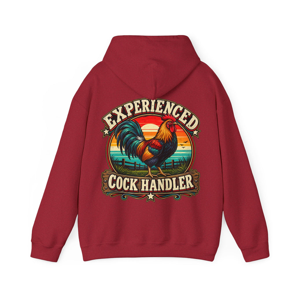 Adult Hoodie — "Experienced Cock Handler" Vintage Rooster Farm Humor Pullover