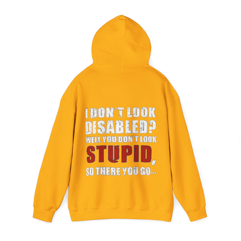 Adult Hoodie — “I Don’t Look Disabled? When You Don’t Look STUPID” Graphic Back Print