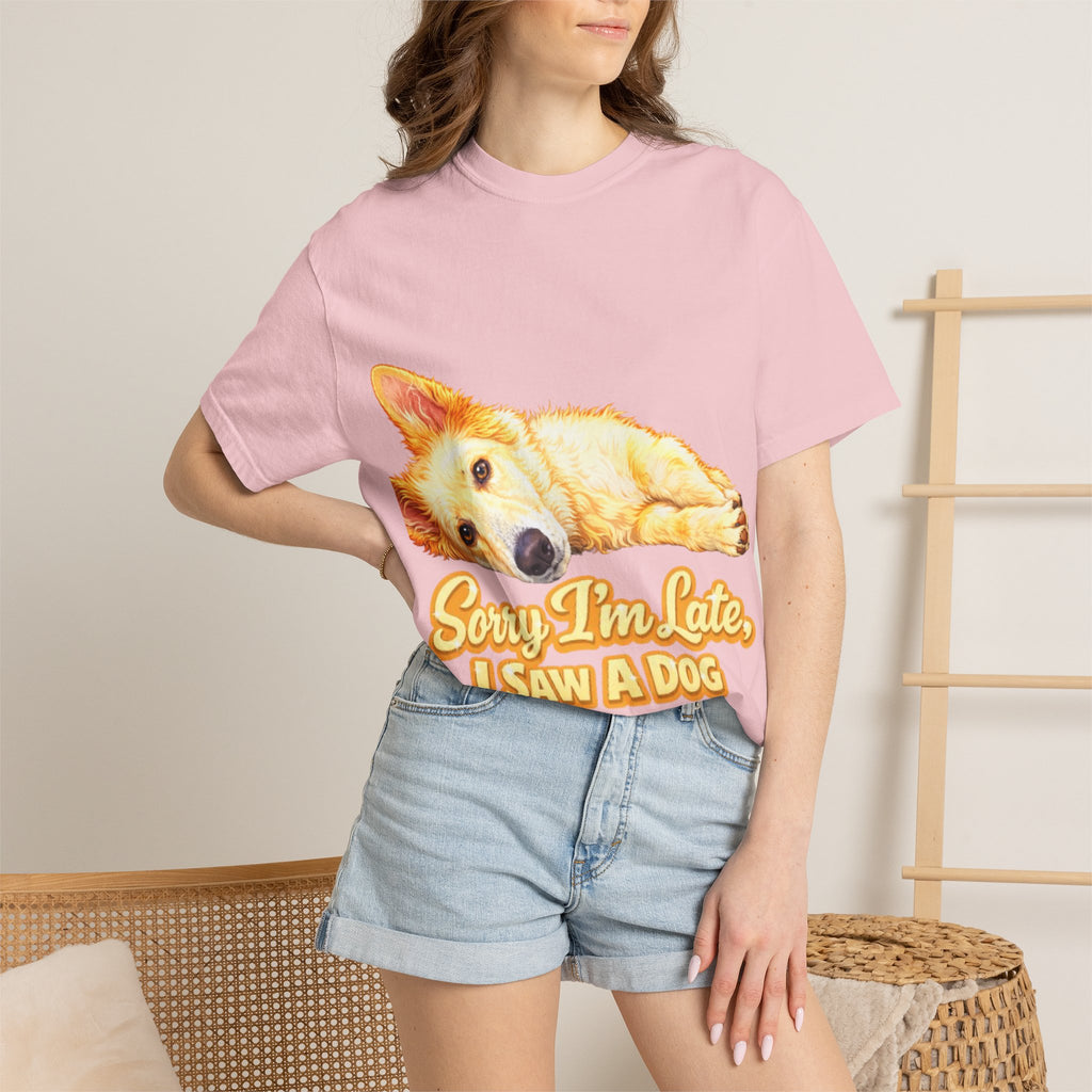 Dog Lover Adult T-Shirt — “Sorry I’m Late, I Saw a Dog” Graphic Tee