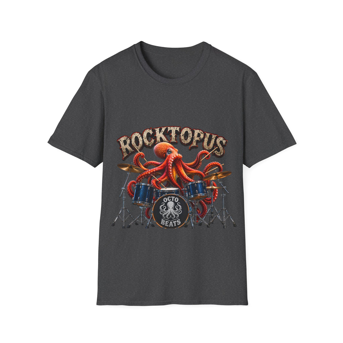 Rocktopus Drummer Adult T-Shirt — Octopus Band Vintage Rock Tee