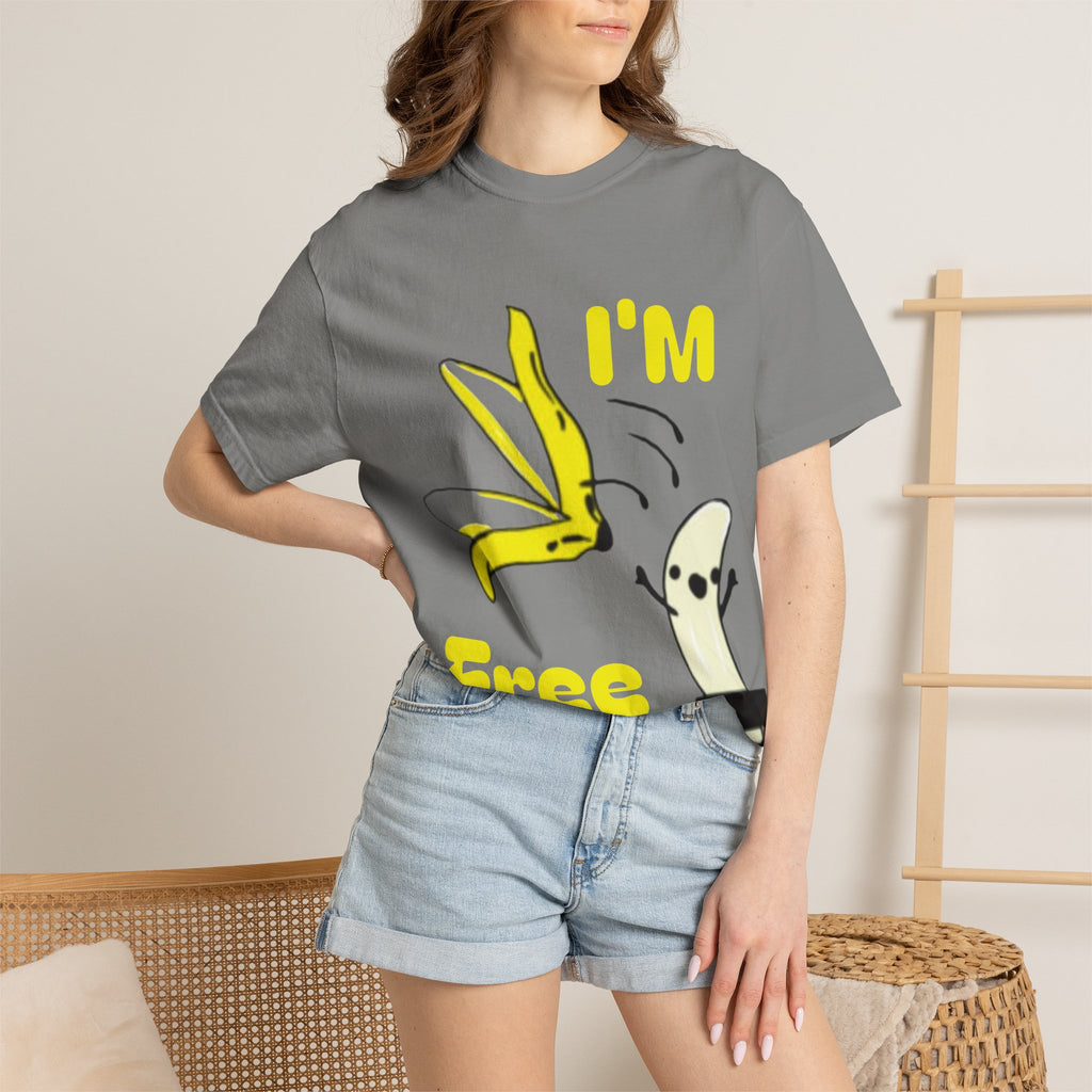 Banana Skateboard Adult T-Shirt — "I’m Free" Cute Skateboarding Banana Graphic Tee