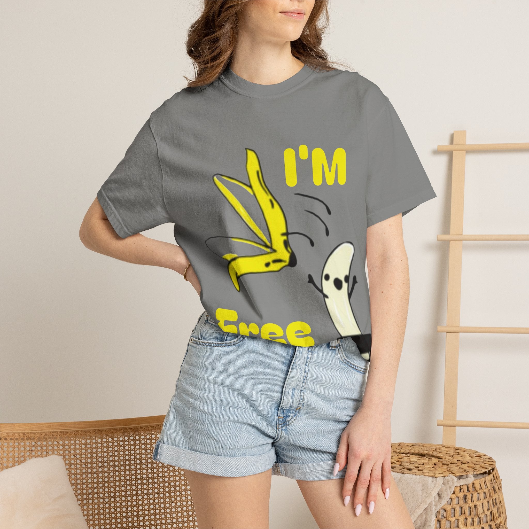 Banana Skateboard Adult T-Shirt — "I’m Free" Cute Skateboarding Banana Graphic Tee