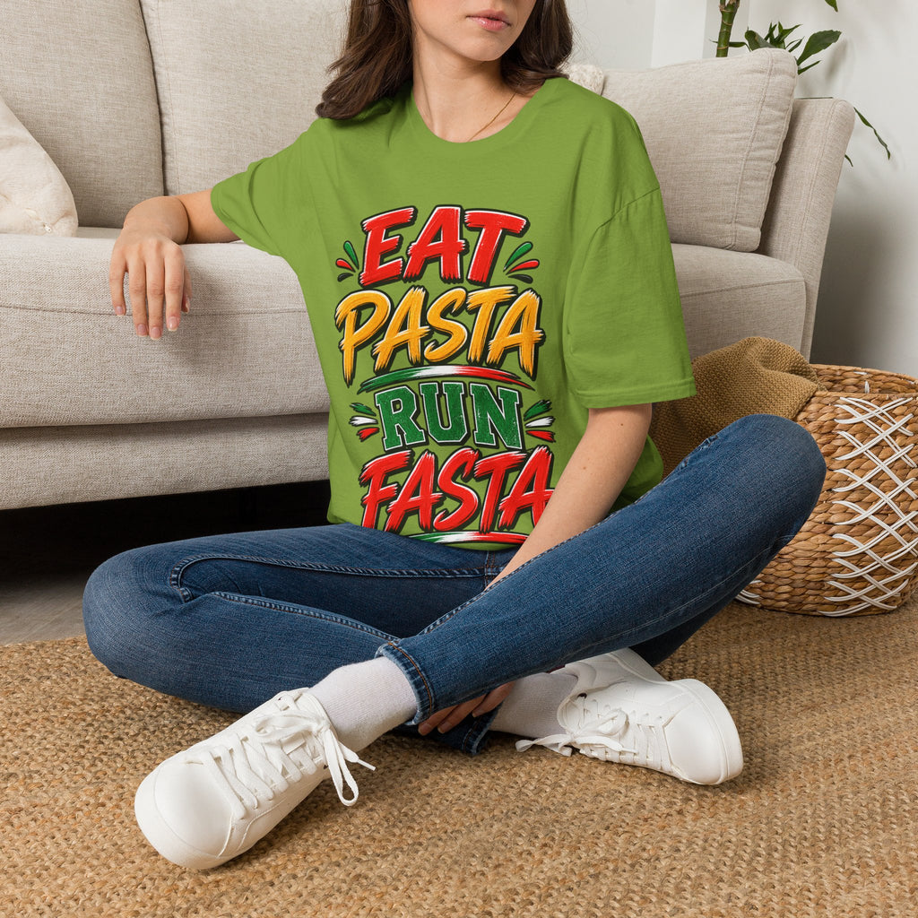 Eat Pasta Run Fasta Adult T-Shirt — Funny Italian Food & Running Graphic Tee