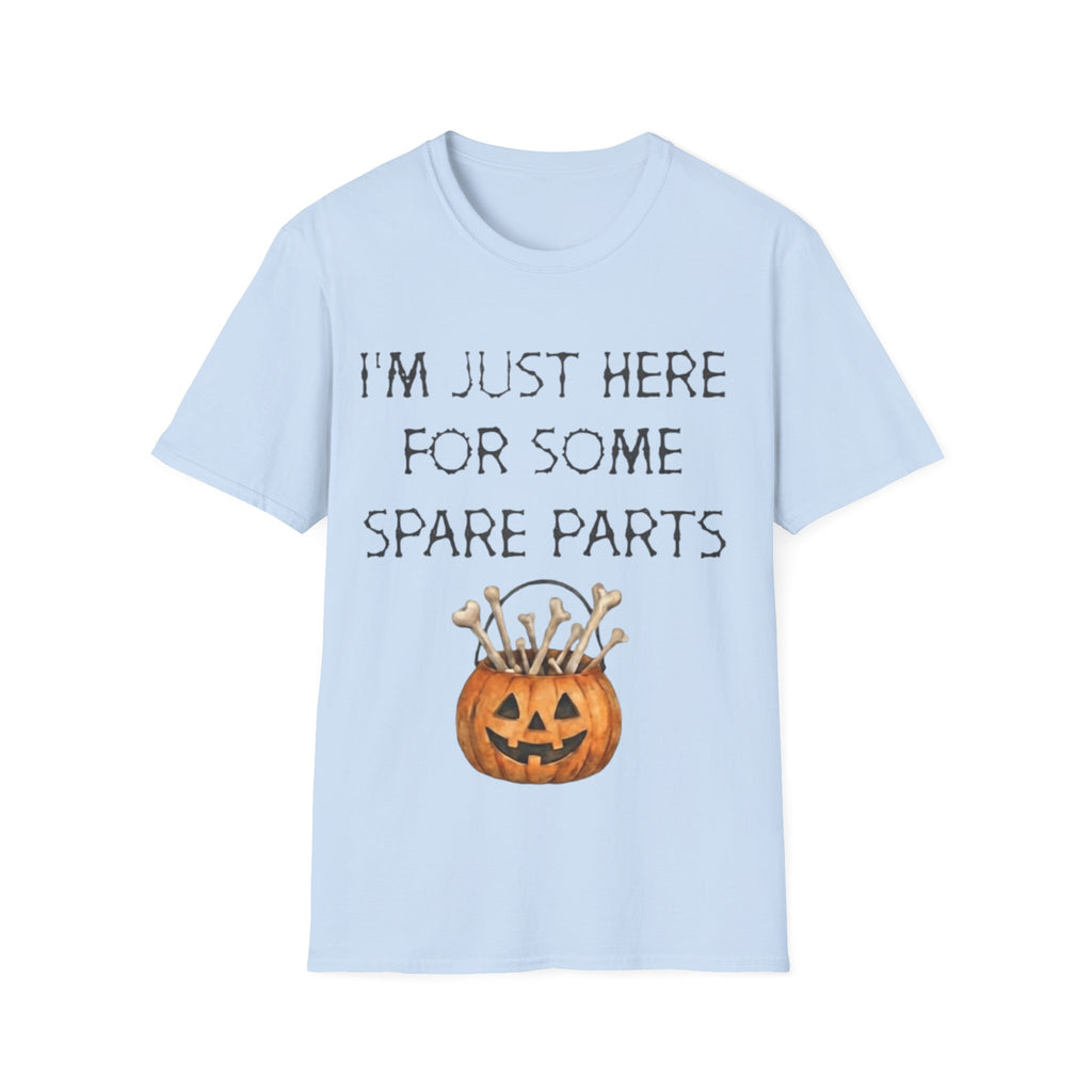 Halloween Pumpkin Jack-o'-Lantern Adult T-Shirt — "I'm Just Here For Some Spare Parts"