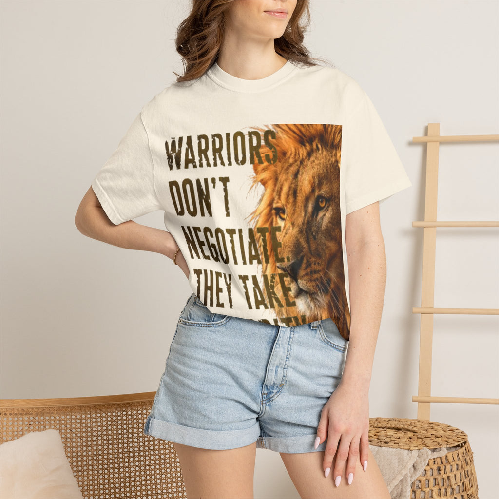 Warriors Don't Negotiate Lion Graphic Adult T-Shirt — Bold Motivational Tee