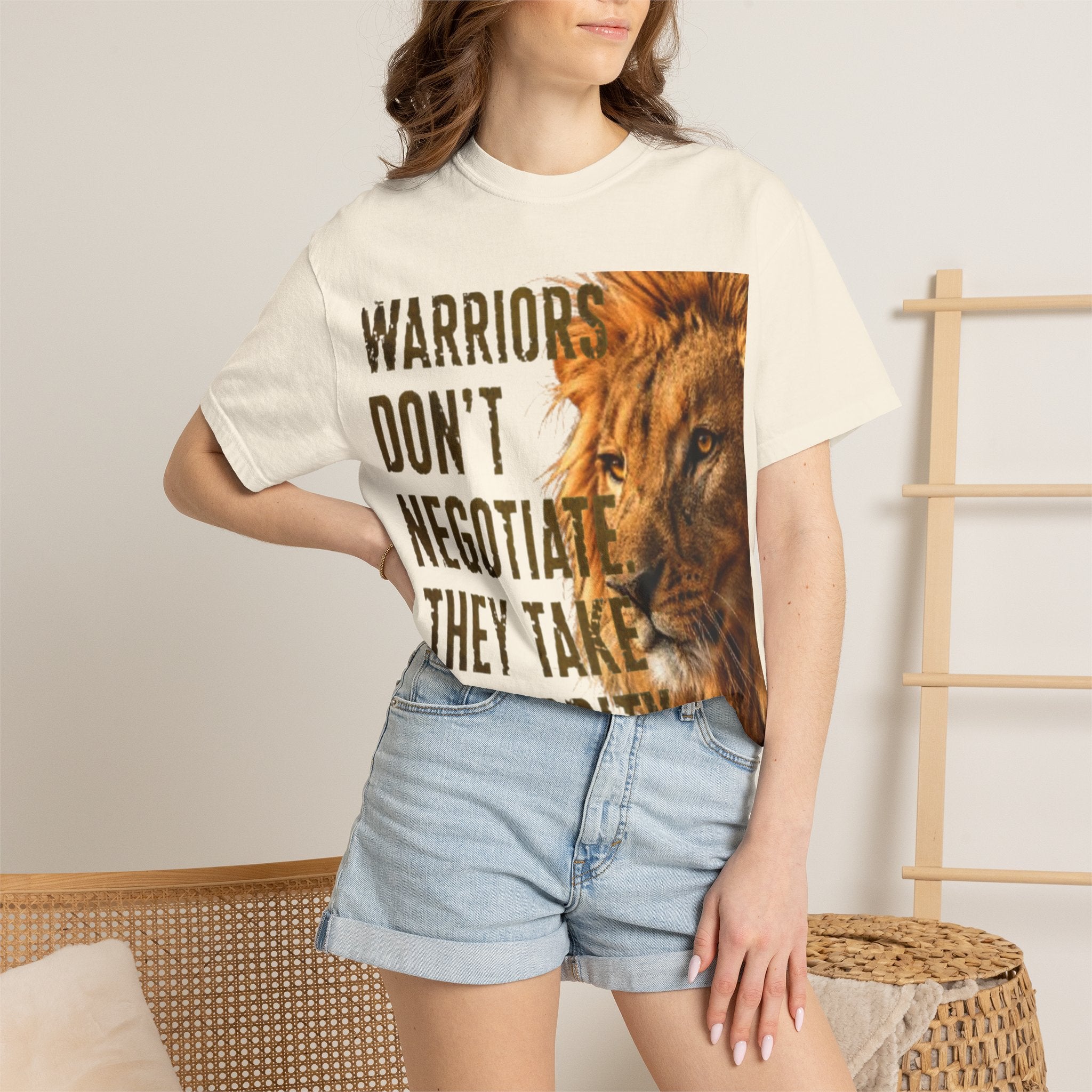 Warriors Don't Negotiate Lion Graphic Adult T-Shirt — Bold Motivational Tee