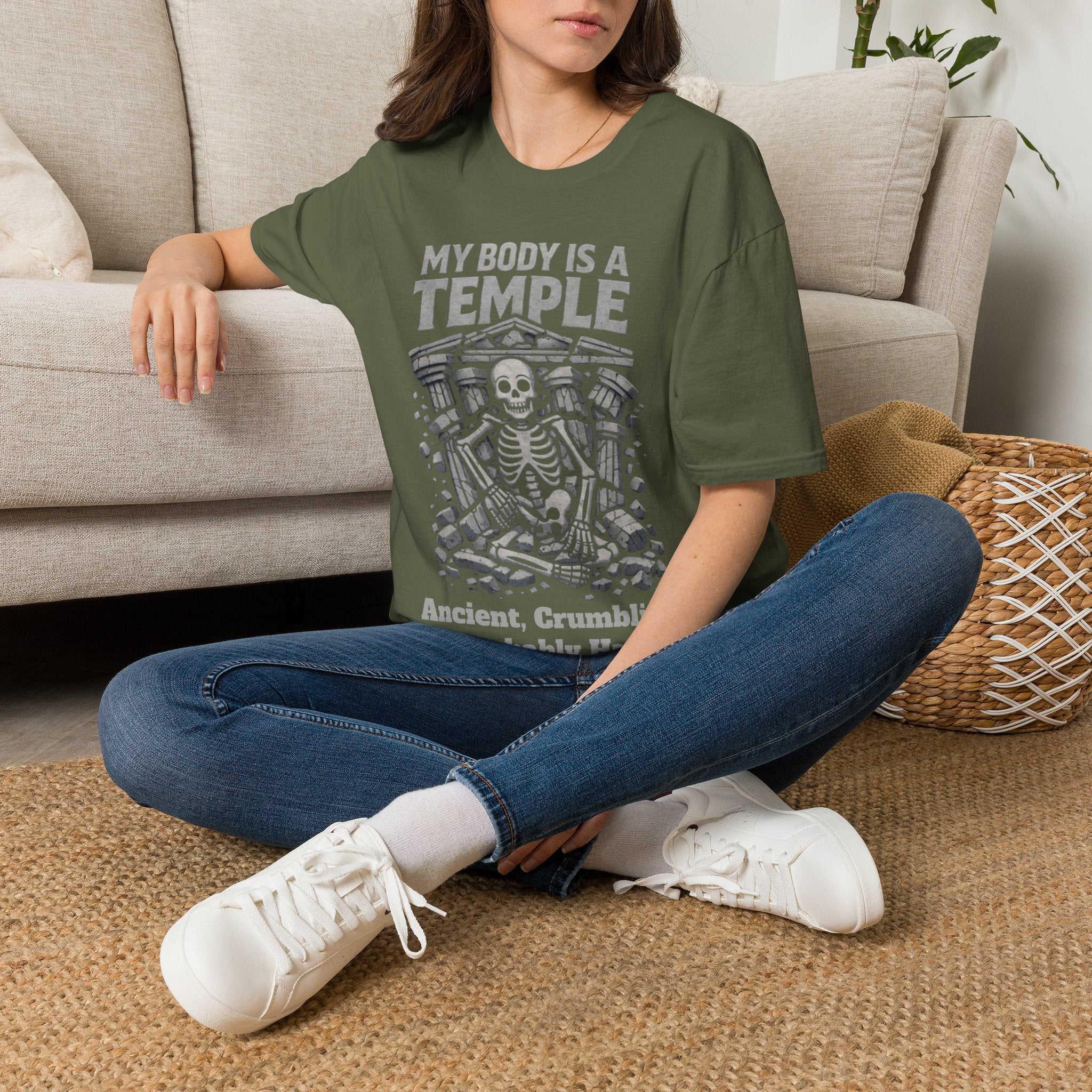Temple Skeleton Adult T-Shirt — "My Body Is a Temple" Vintage Gothic Tee