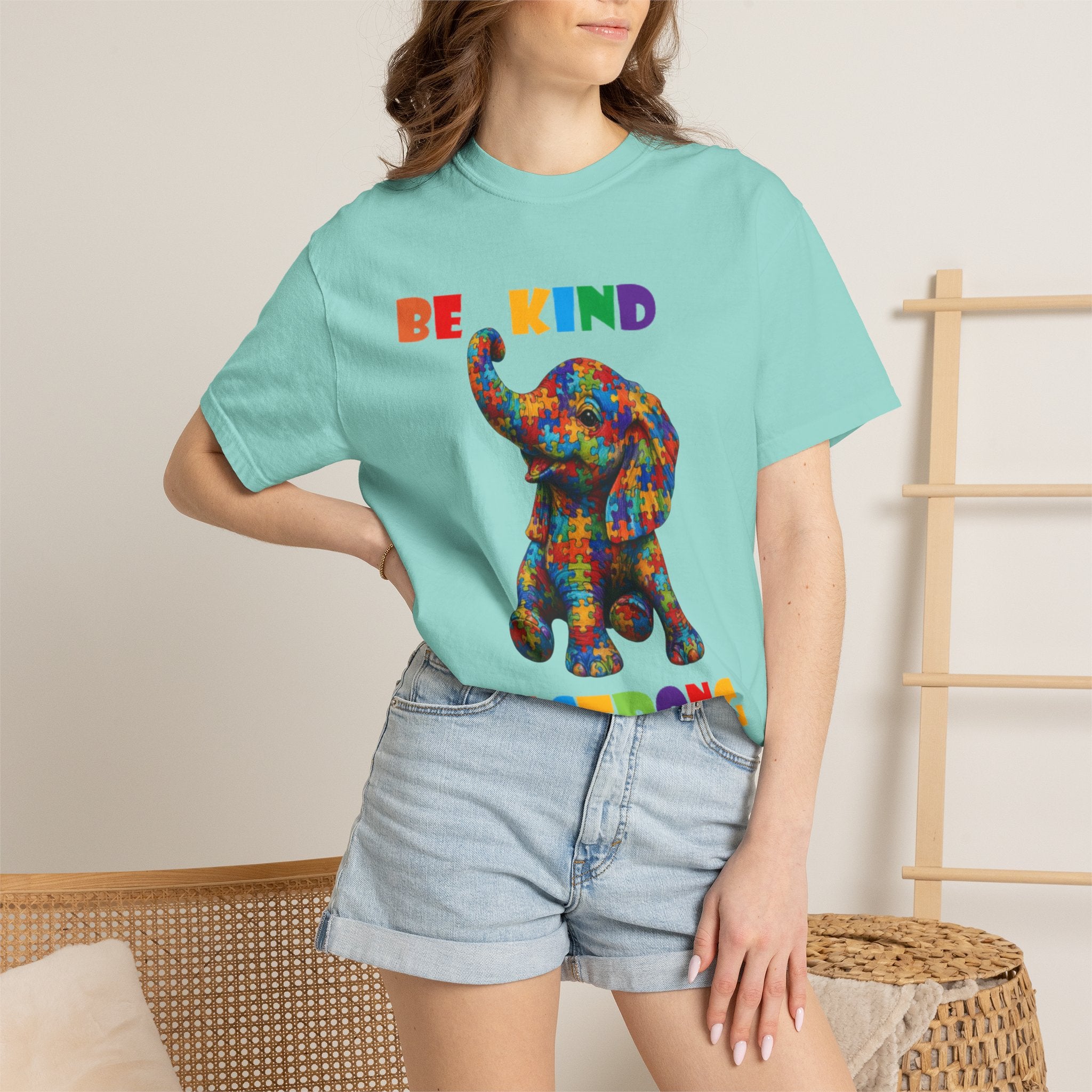 Be Kind Be Strong Elephant T-shirt | Colorful Puzzle Pattern Adult T-Shirt