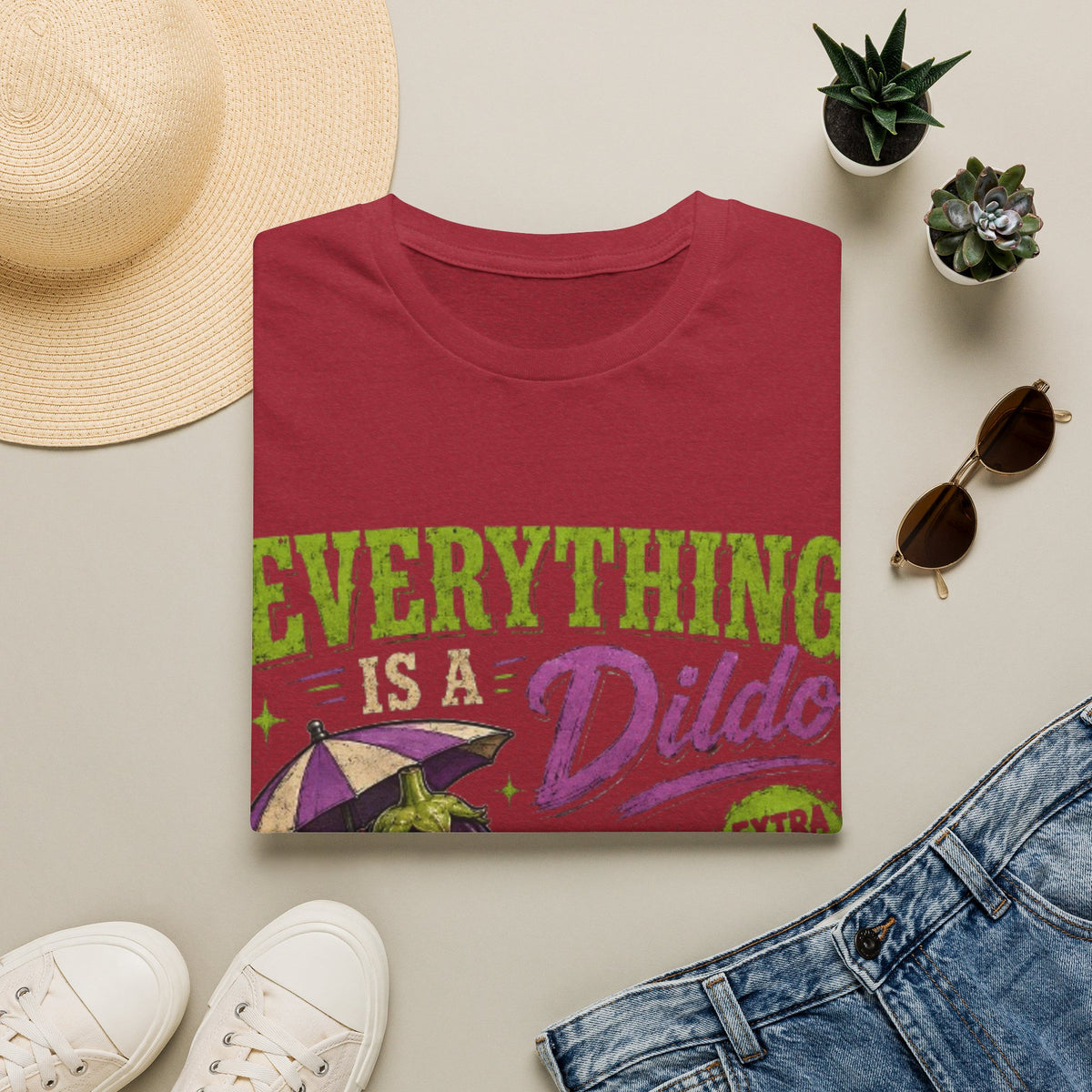Graphic Adult T‑Shirt — "Everything Is a Dildo" Humorous Eggplant Design