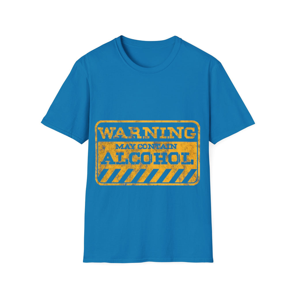 Adult T-Shirt — "WARNING: May Contain Alcohol" Distressed Graphic Tee