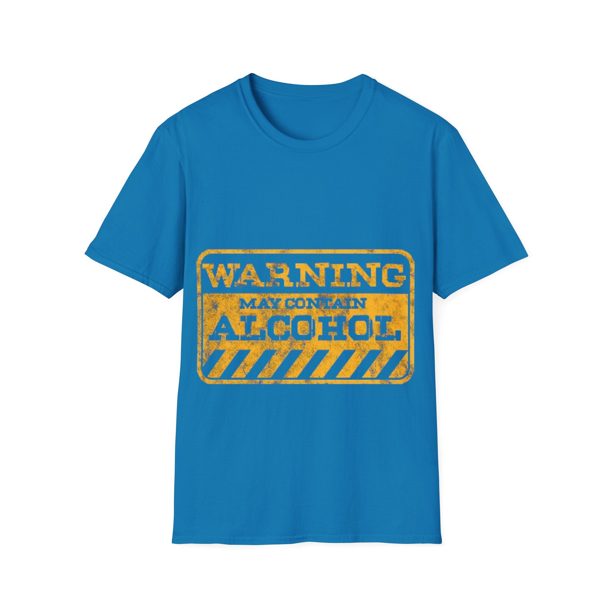 Adult T-Shirt — "WARNING: May Contain Alcohol" Distressed Graphic Tee