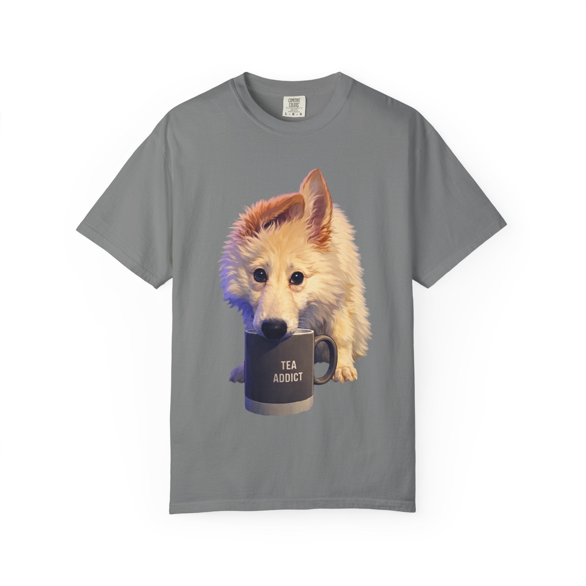 Tea Addict Puppy tee | Tyra Illustration Adult T-Shirt