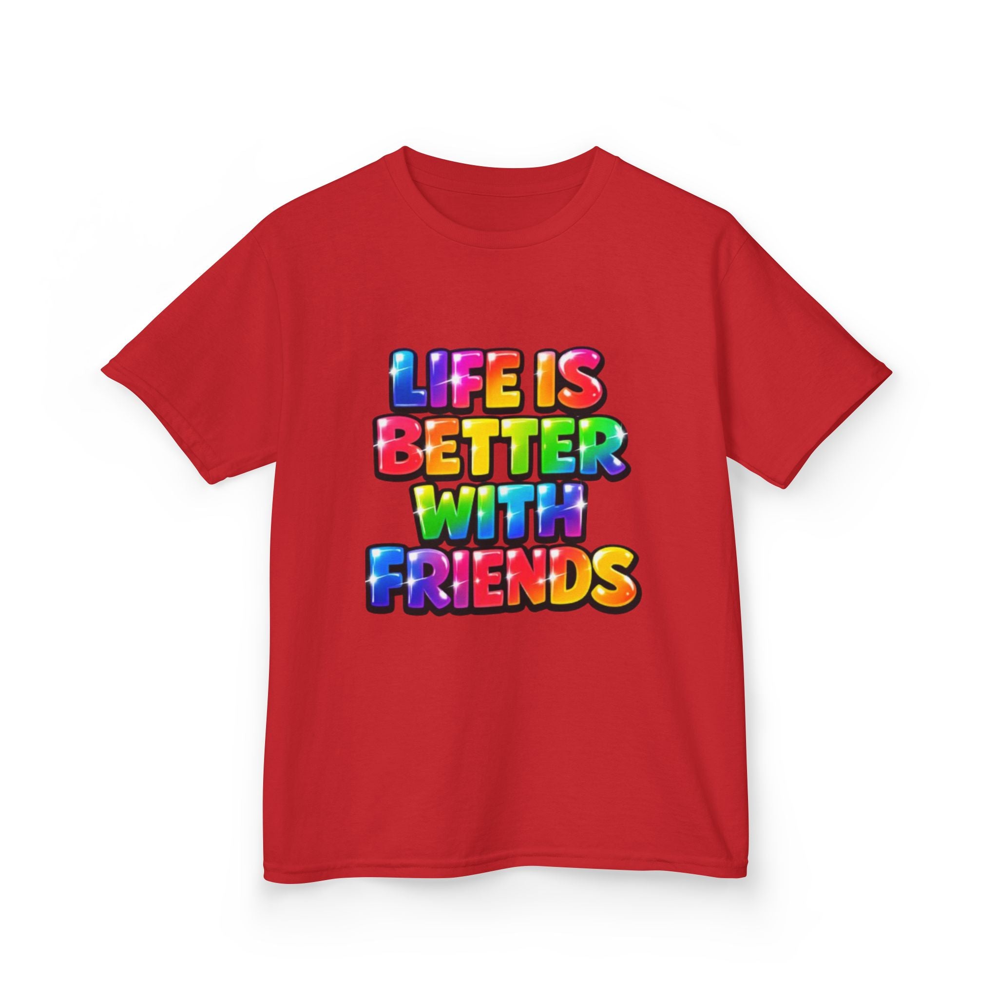 Kids T-Shirt — "Life Is Better With Friends" Rainbow Graphic Tee