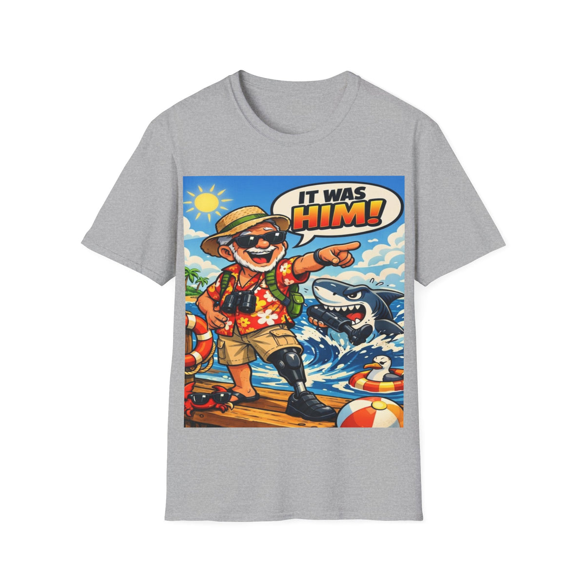 Adult T-Shirt — Retro Vacation Shark 'It Was Him!' Graphic Tee
