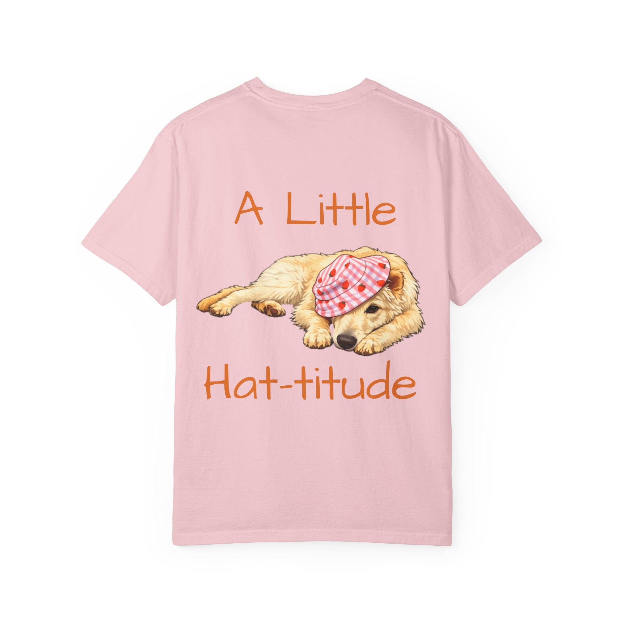 A Little Hat-Titude Puppy Adult T-Shirt | Cute Dog with Pink Hat, Paw Print