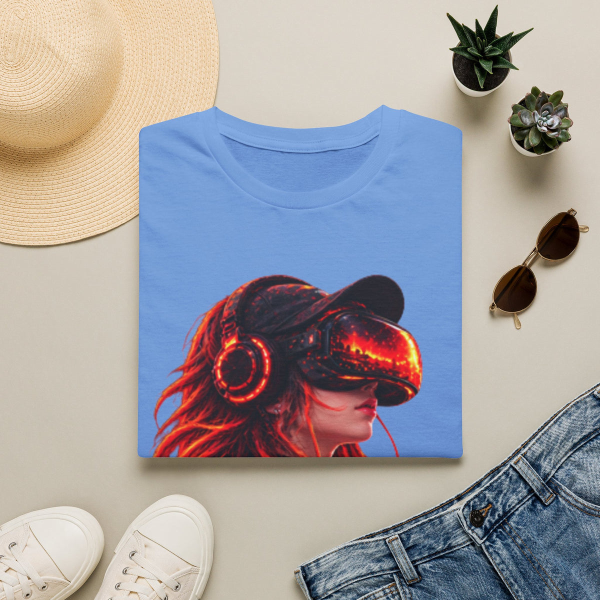 VR Girl Graphic Adult T-Shirt — Neon Cyberpunk Virtual Reality Tee