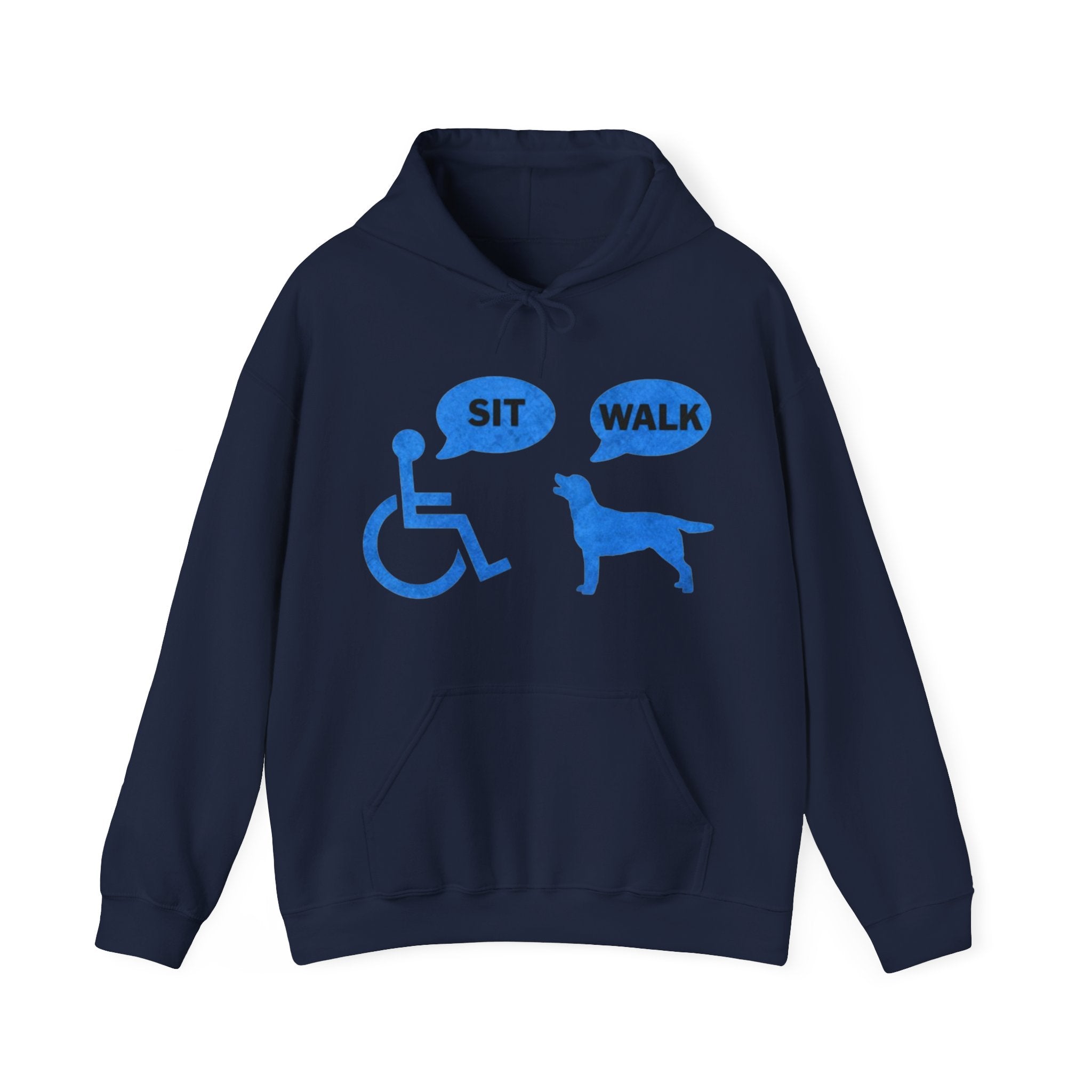 Hoodie - Wheelchair & Dog Speech Bubbles “SIT / WALK” Rescue Pet Support Sweatshirt