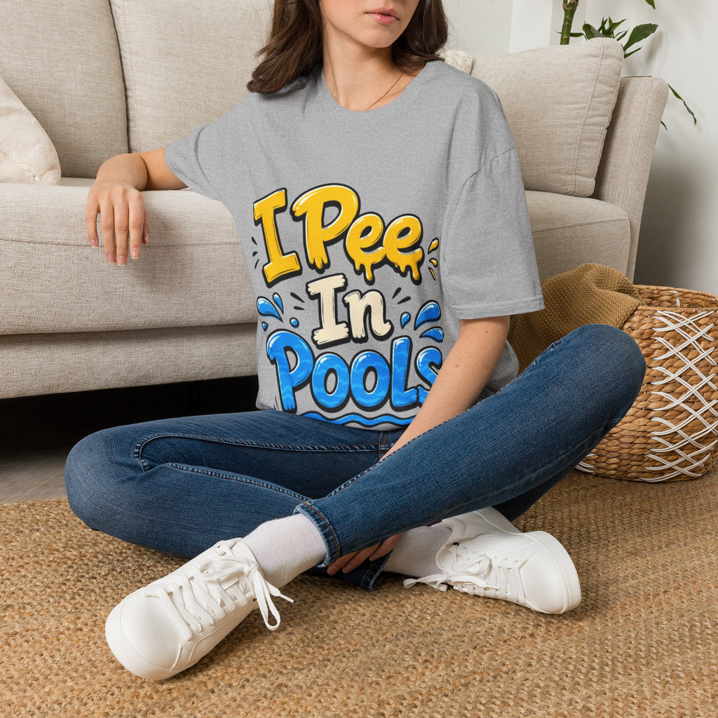 Funny "I Pee in Pools" Adult T-Shirt — Humorous Summer Pool Party Tee