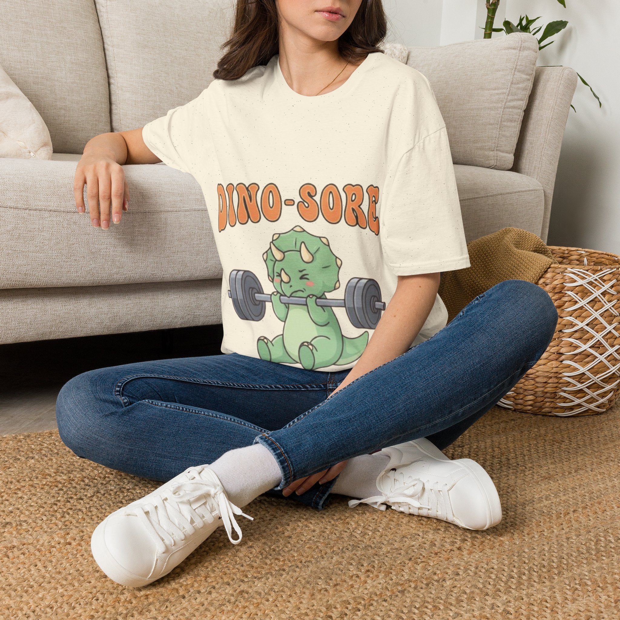 Dino-Sore Adult T-Shirt — Cute Workout Dinosaur Fitness Tee