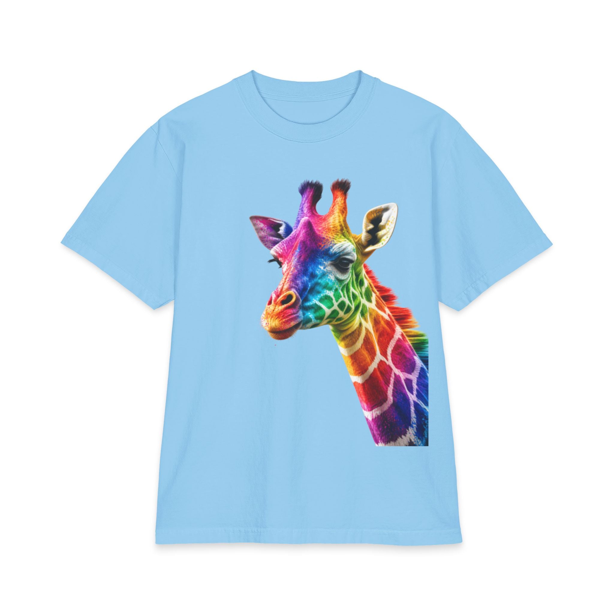 Rainbow Watercolor Giraffe Adults T-Shirt | Colorful Animal Print Tee