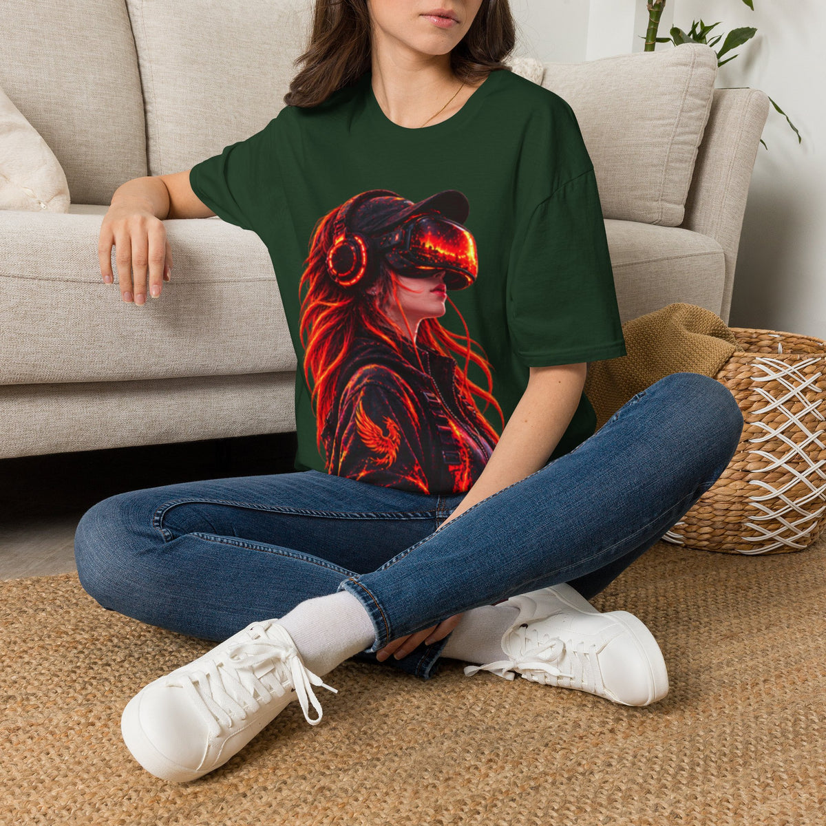 VR Girl Graphic Adult T-Shirt — Neon Cyberpunk Virtual Reality Tee