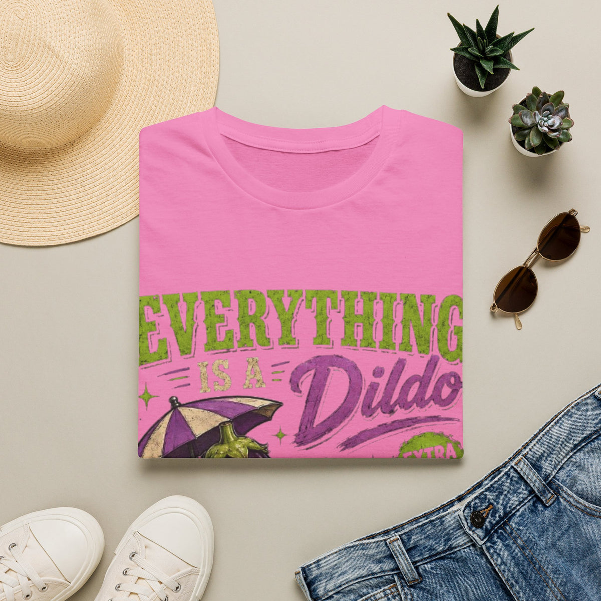 Graphic Adult T‑Shirt — "Everything Is a Dildo" Humorous Eggplant Design