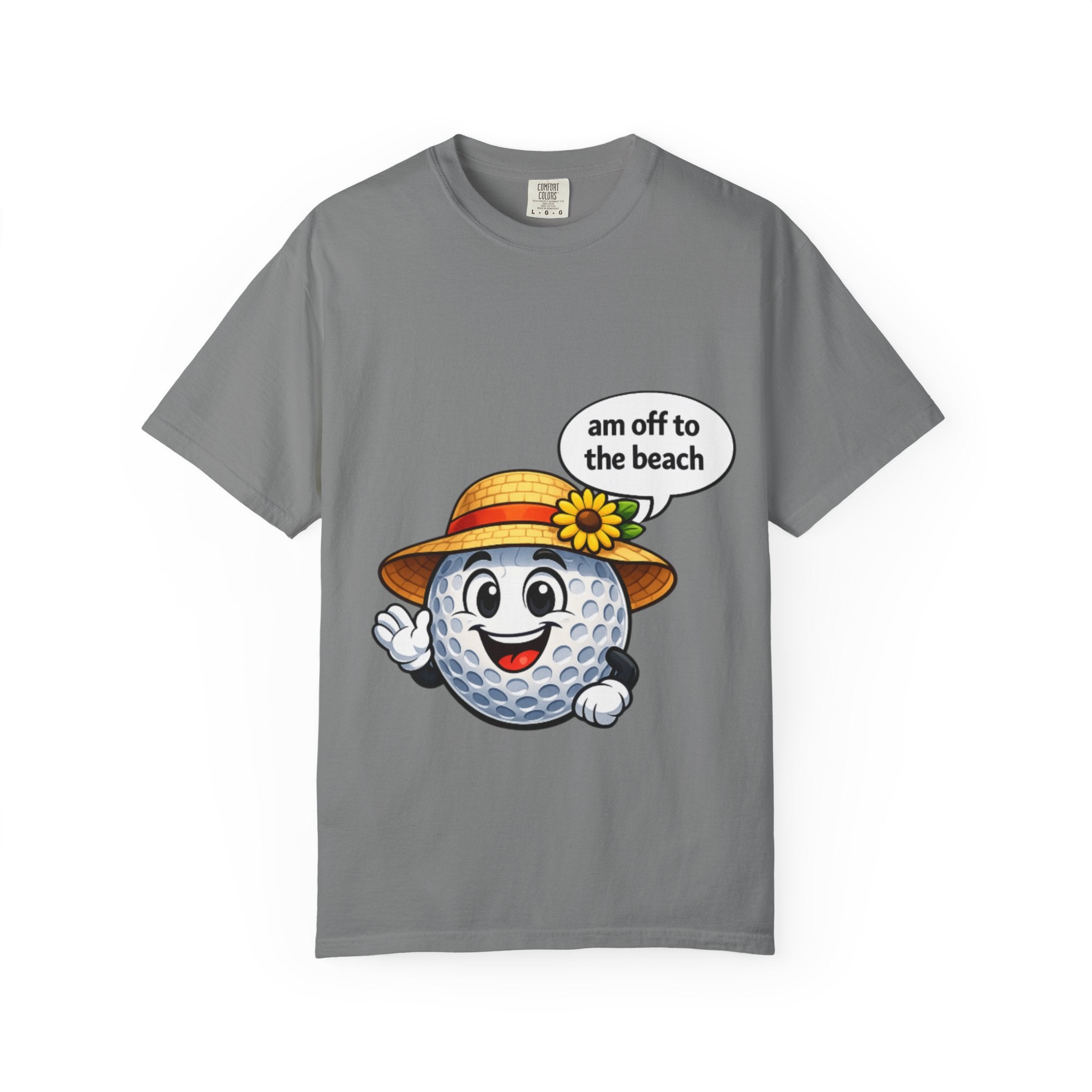 Golf Ball Graphic Tee — "am off to the beach" Cute Summer Golf T-Shirt