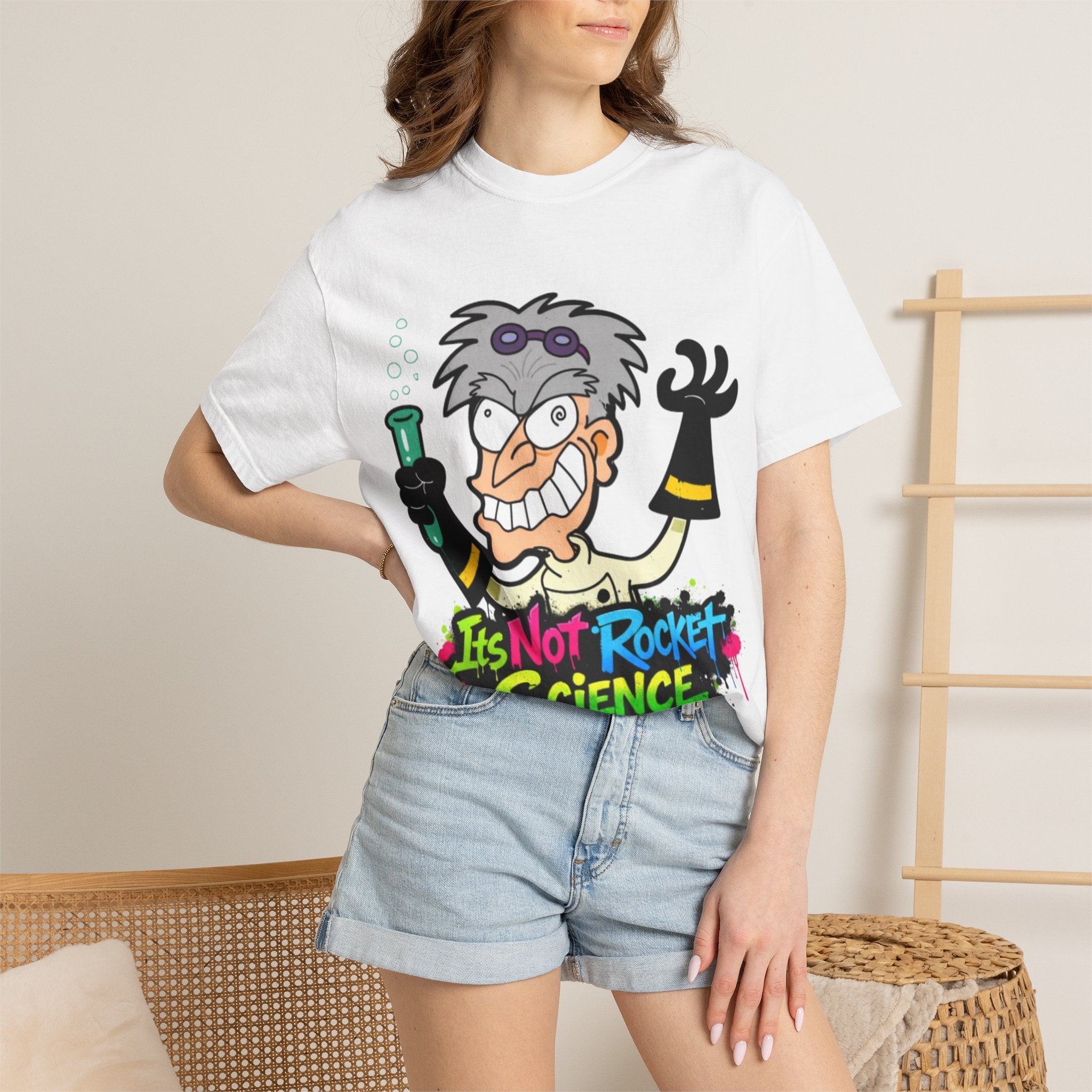 Science Cartoon  Adult T-Shirt — "It's Not Rocket Science" Lab Mad Scientist Tee