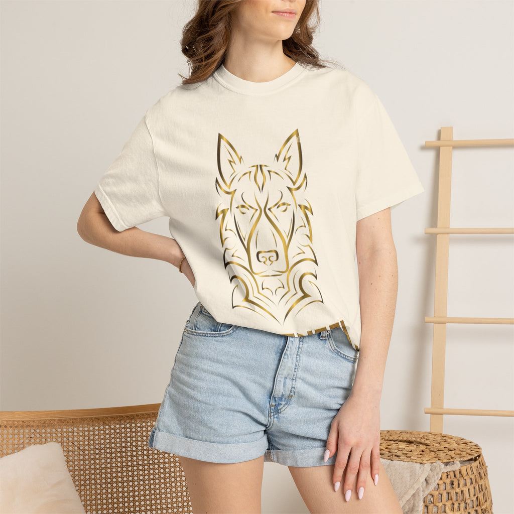 The Angel Wolf Adult T-Shirt — Gold Line Art Graphic Tee