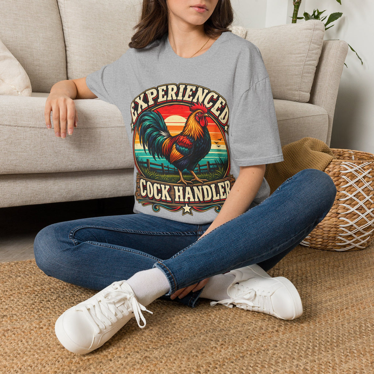 Experienced Cock Handler Adult T-Shirt — Retro Rooster Graphic Tee