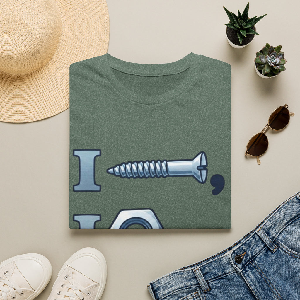 Screw, Nut & Bolt Graphic Adult T-Shirt — I (screw), I (nut), I (bolt) Novelty Tee