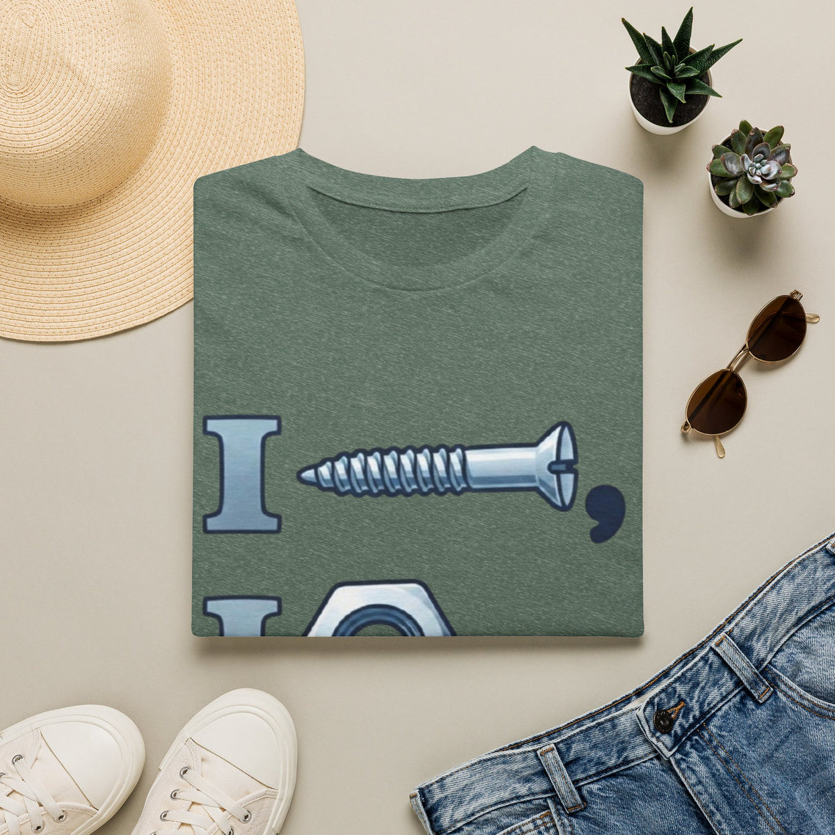 Screw, Nut & Bolt Graphic Adult T-Shirt — I (screw), I (nut), I (bolt) Novelty Tee