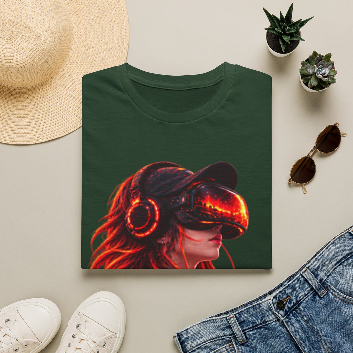 VR Girl Graphic Adult T-Shirt — Neon Cyberpunk Virtual Reality Tee