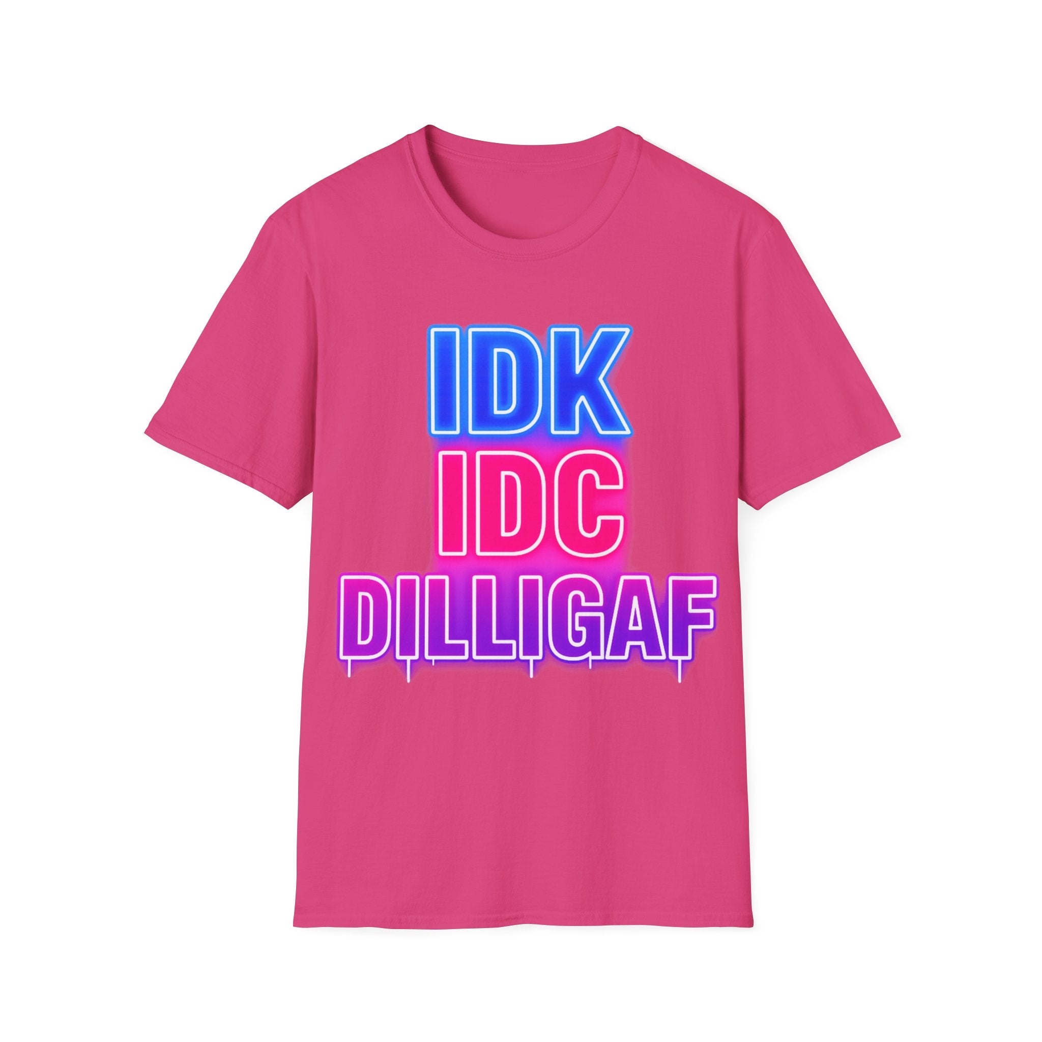 IDK IDC Dilligaf Graphic Adult T-Shirt – Neon Retro Statement Tee