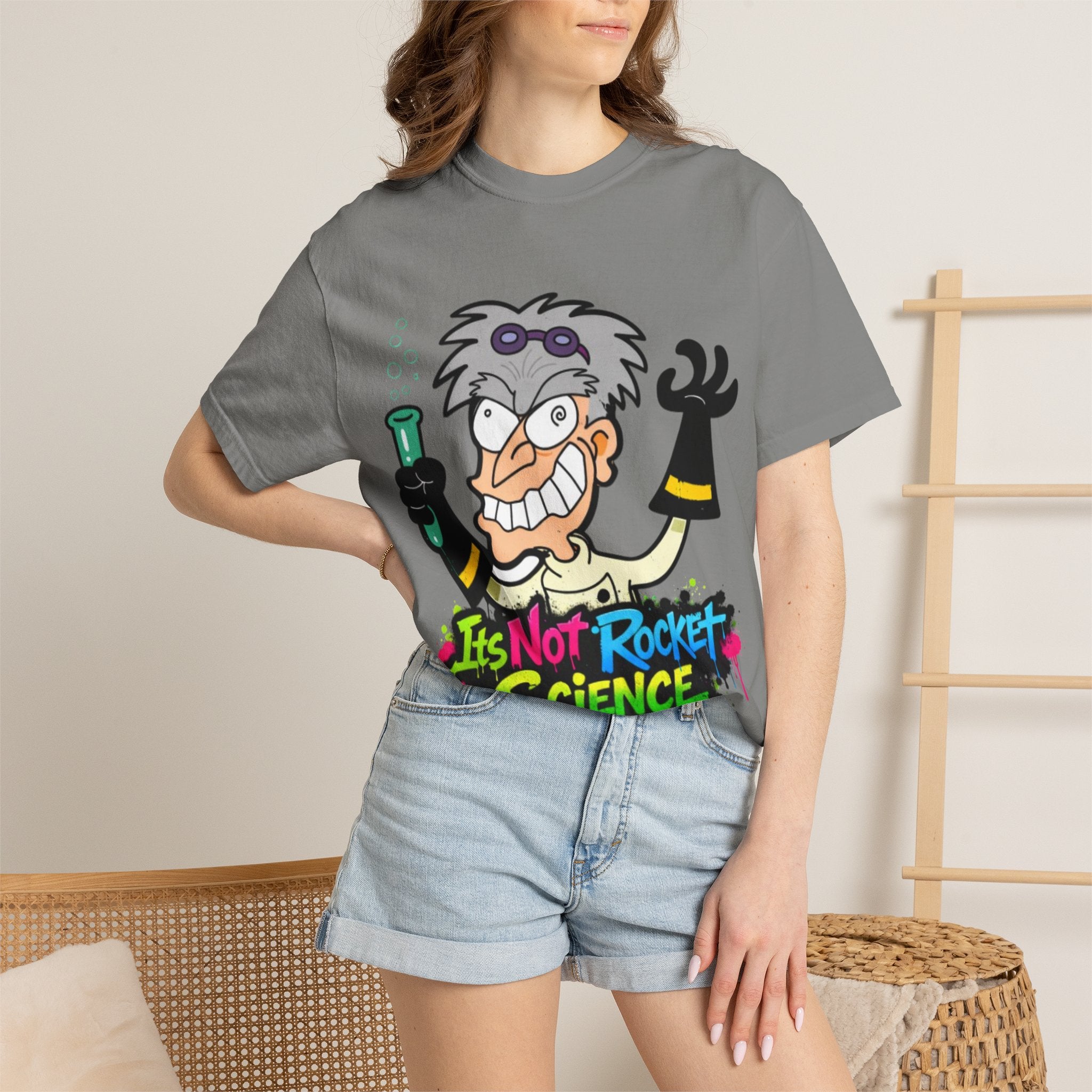Science Cartoon  Adult T-Shirt — "It's Not Rocket Science" Lab Mad Scientist Tee